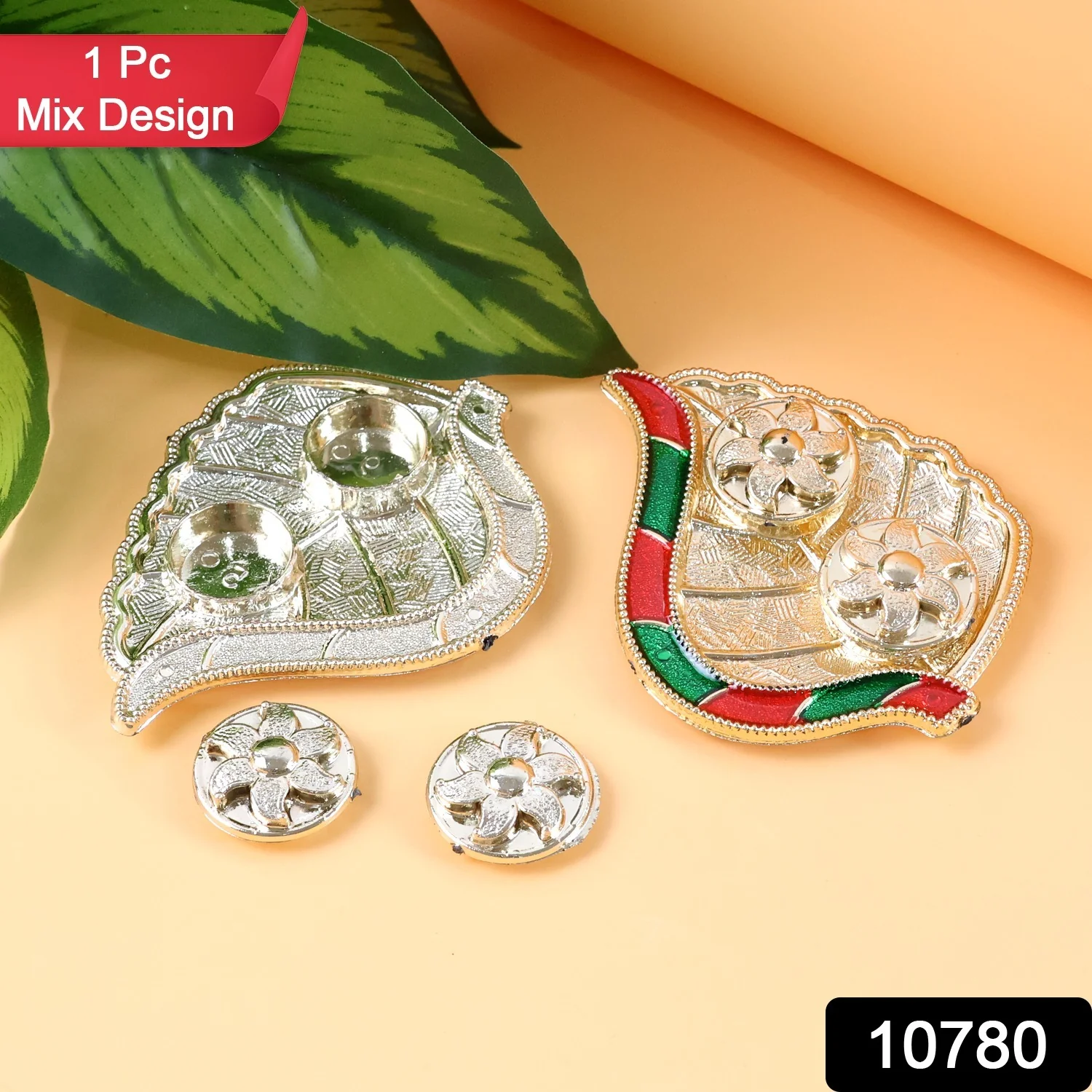 Leaf-Shaped Decorative Pooja Thali - (1 Pc) - Image 2