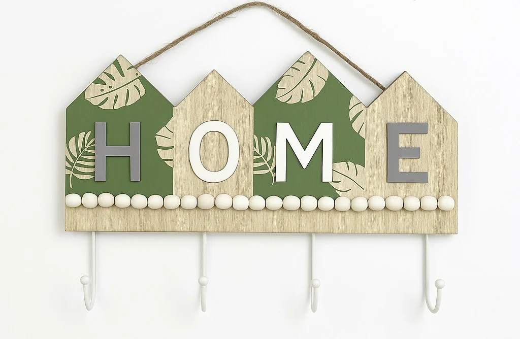 Wooden HOME Key Holder with 4 Hooks – Rustic Entryway Decor - Image 2