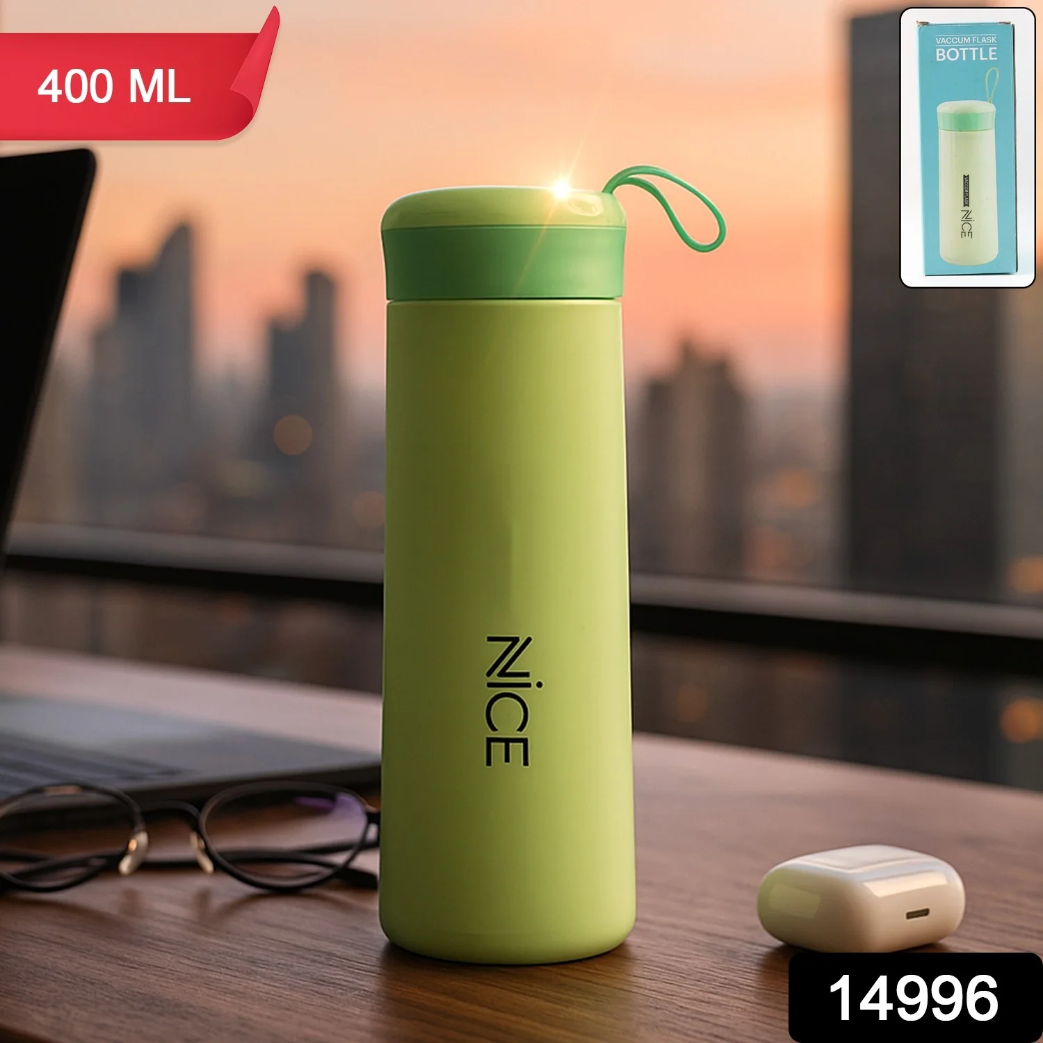 Leak-Proof Plastic Flask - (Green Color / 1 Pc / 400ML) - Image 2