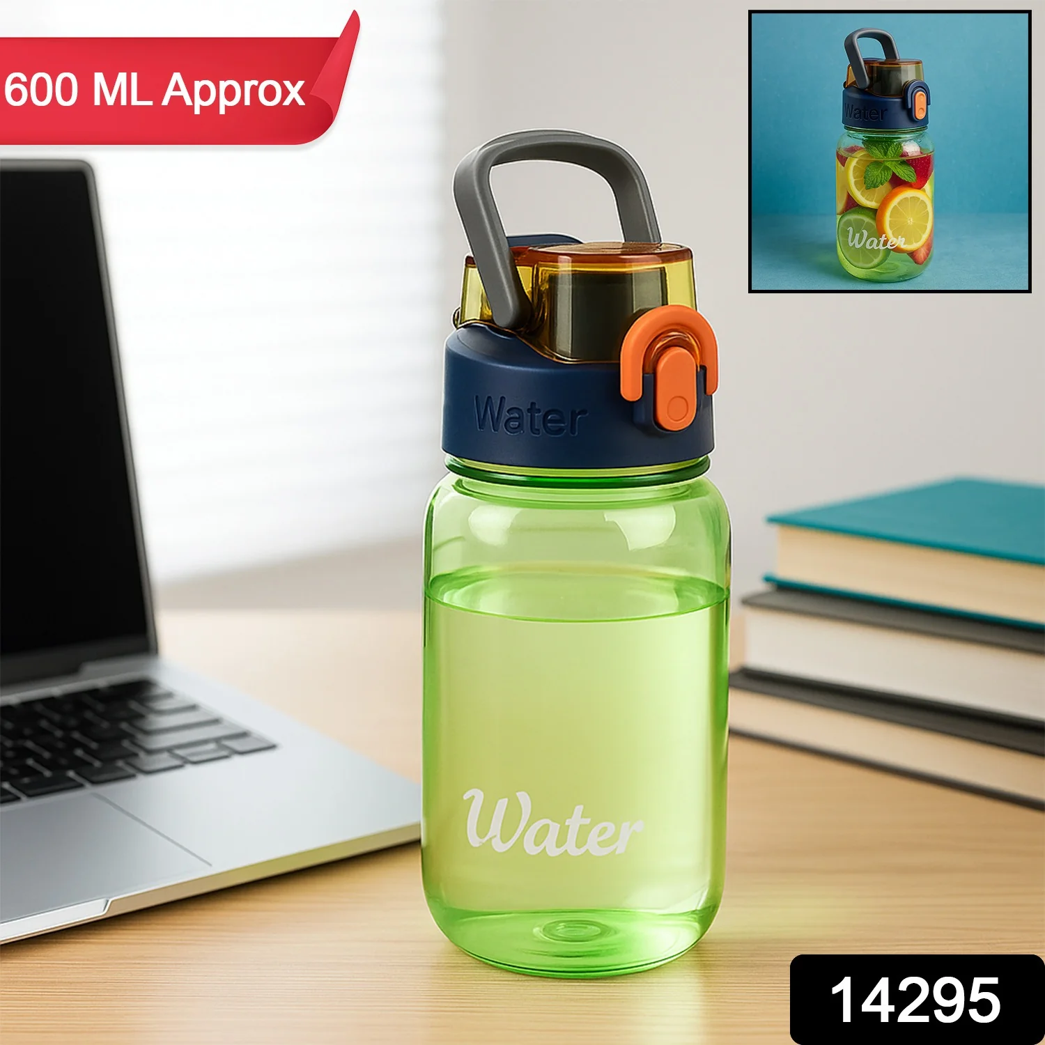 Green Leak-Proof Portable Fruit Infuser Water Bottle Approx 600ML (1 Pc) - Image 2