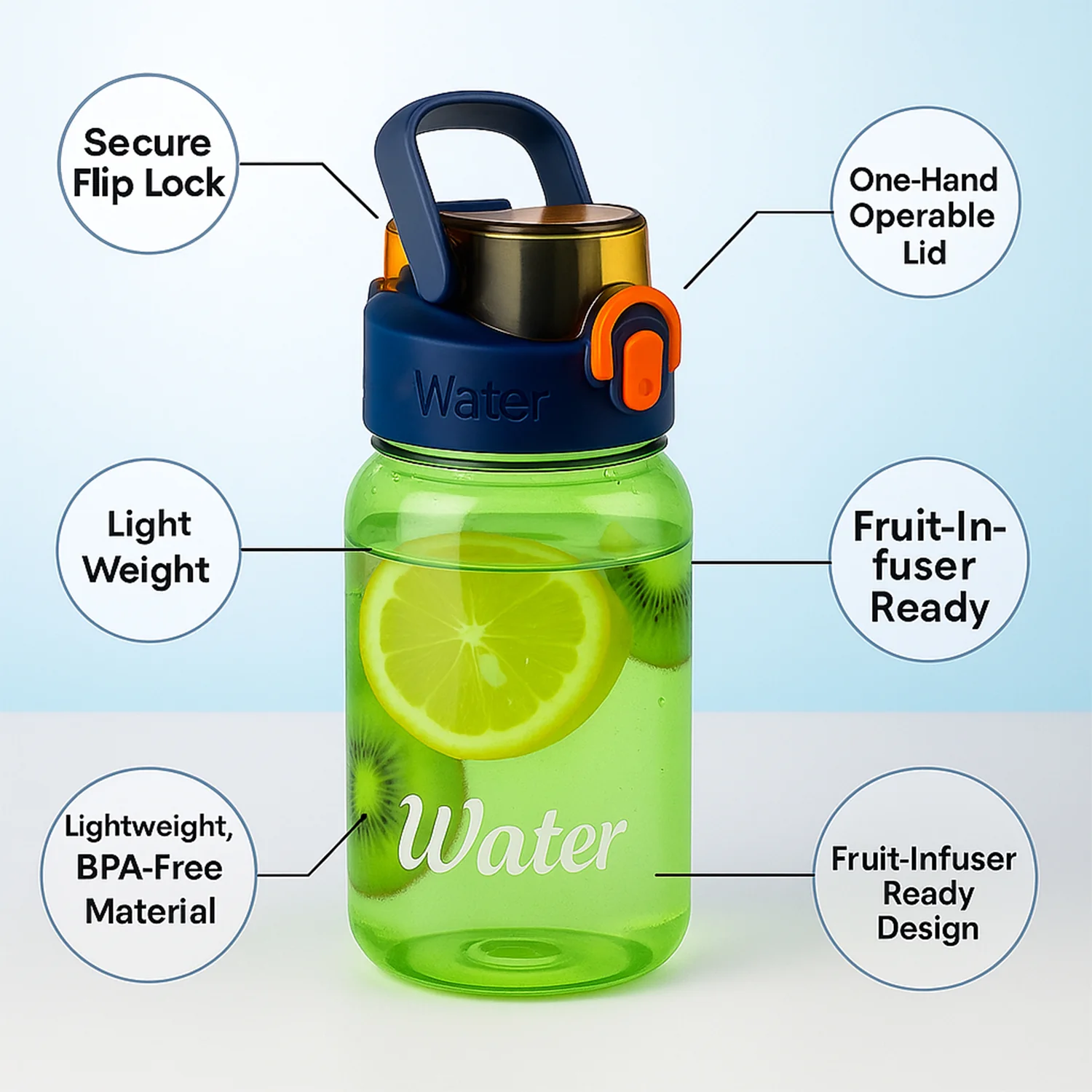 Green Leak-Proof Portable Fruit Infuser Water Bottle Approx 600ML (1 Pc) - Image 7
