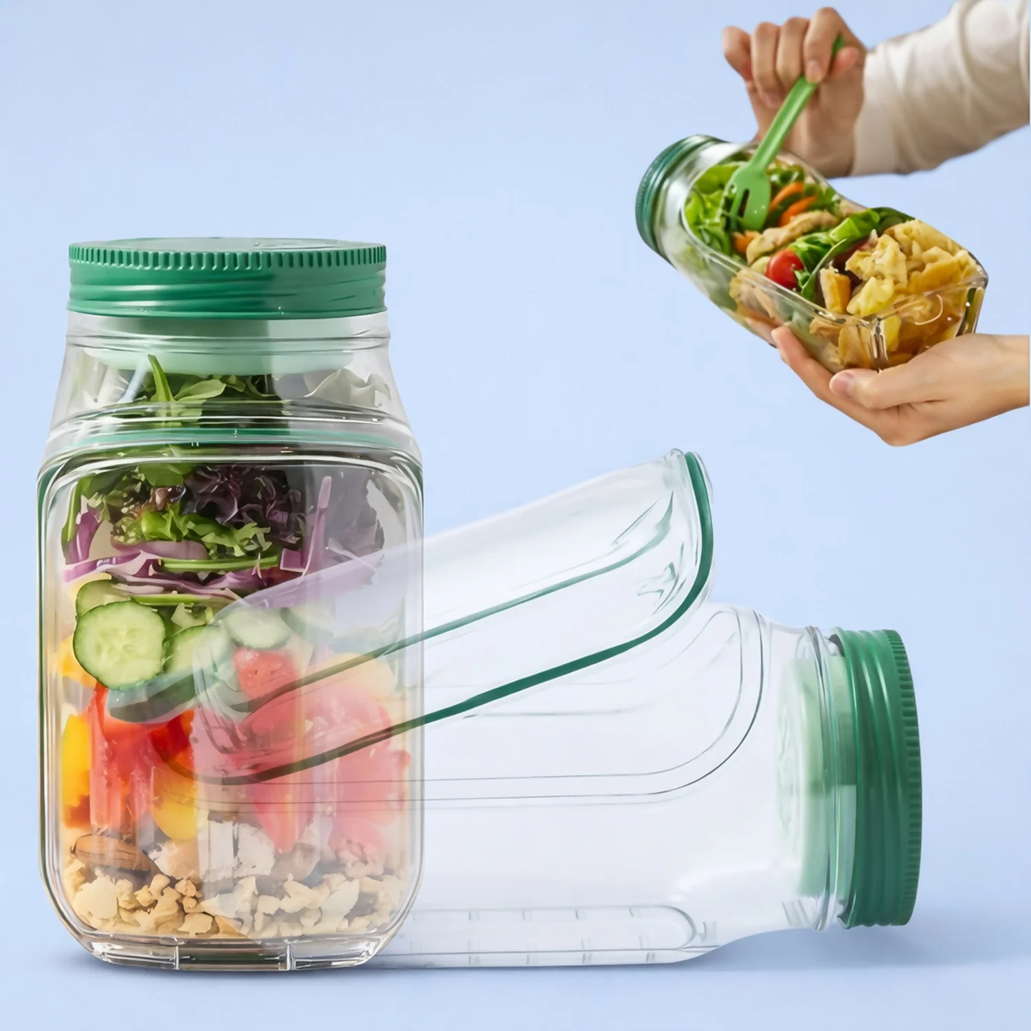 Leakproof Salad Container Jar with Dressing Cup for Office Lunch & Travel - Image 3