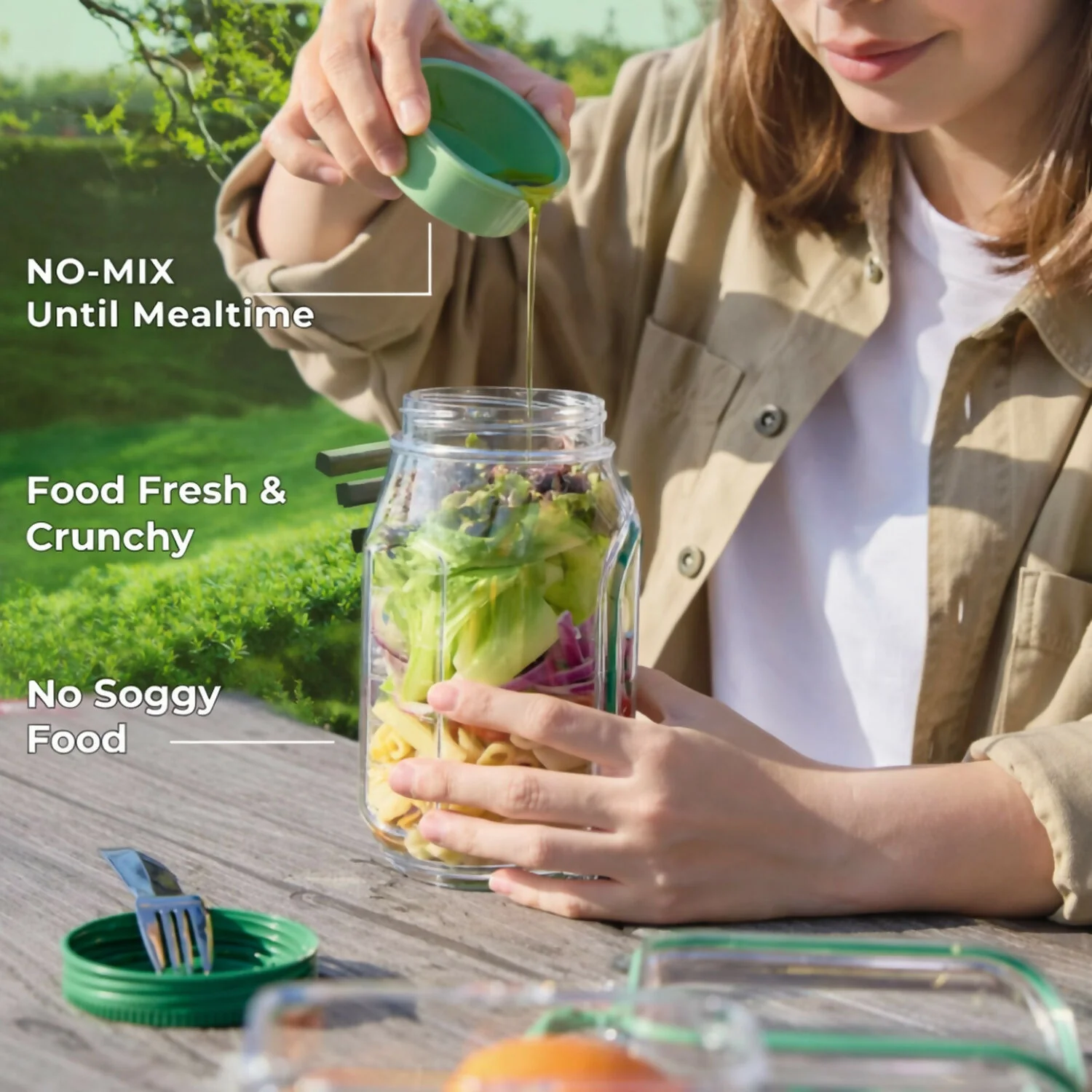 Leakproof Salad Container Jar with Dressing Cup for Office Lunch & Travel - Image 4