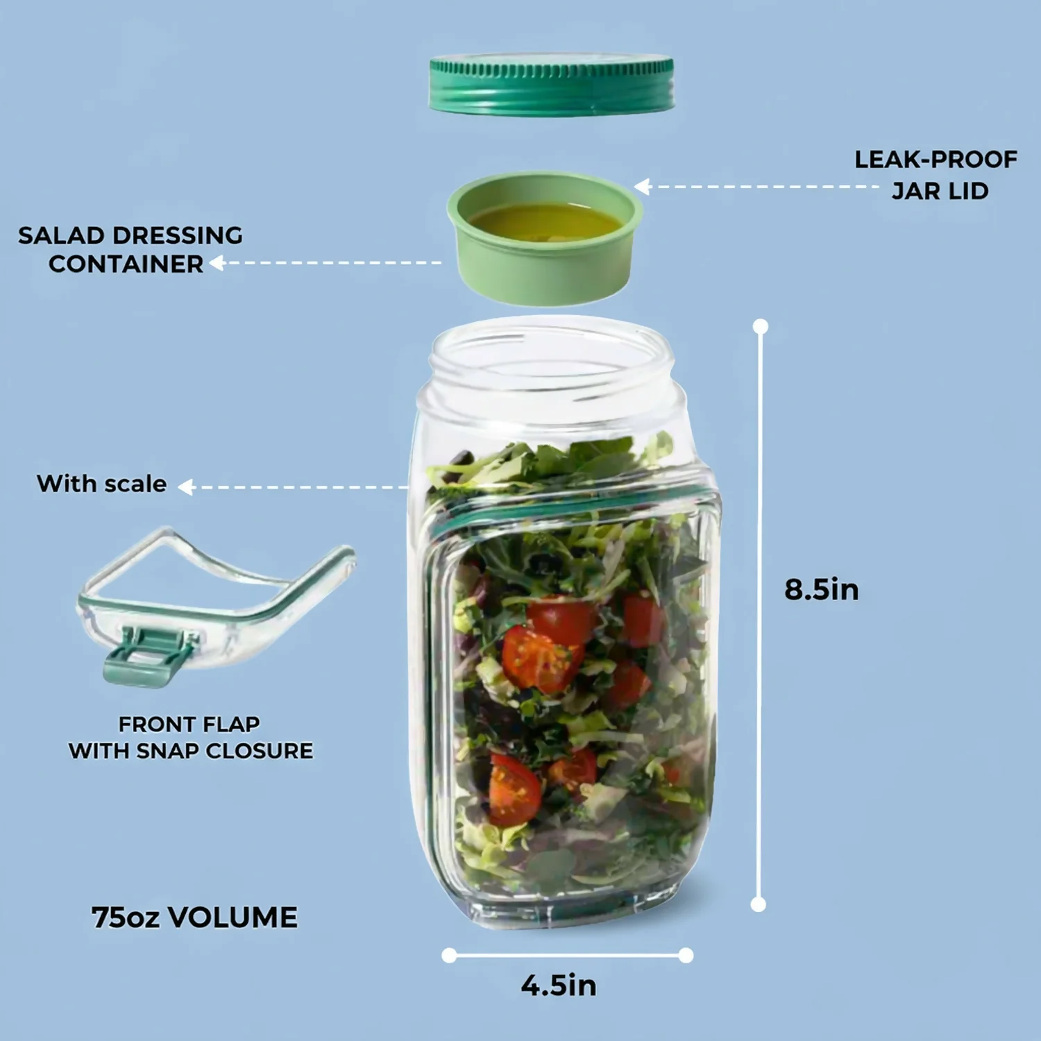 Leakproof Salad Container Jar with Dressing Cup for Office Lunch & Travel - Image 5
