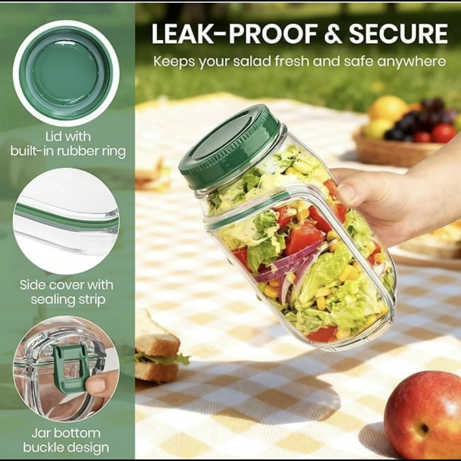 Leakproof Salad Container Jar with Dressing Cup for Office Lunch & Travel - Image 6