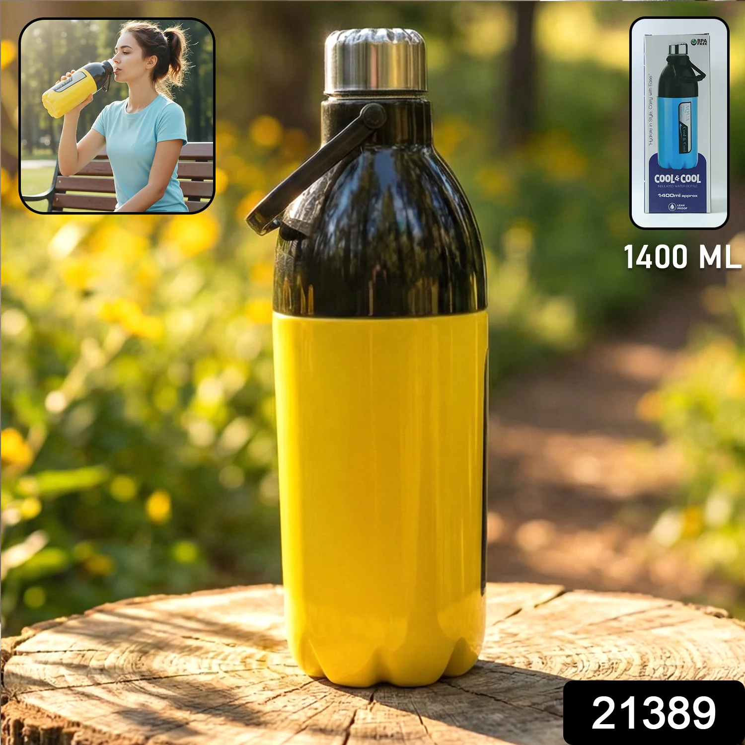 Leakproof Water Bottle with Carry Strap, Strong Lid and Easy Grip Design (1400 ML) - Image 2