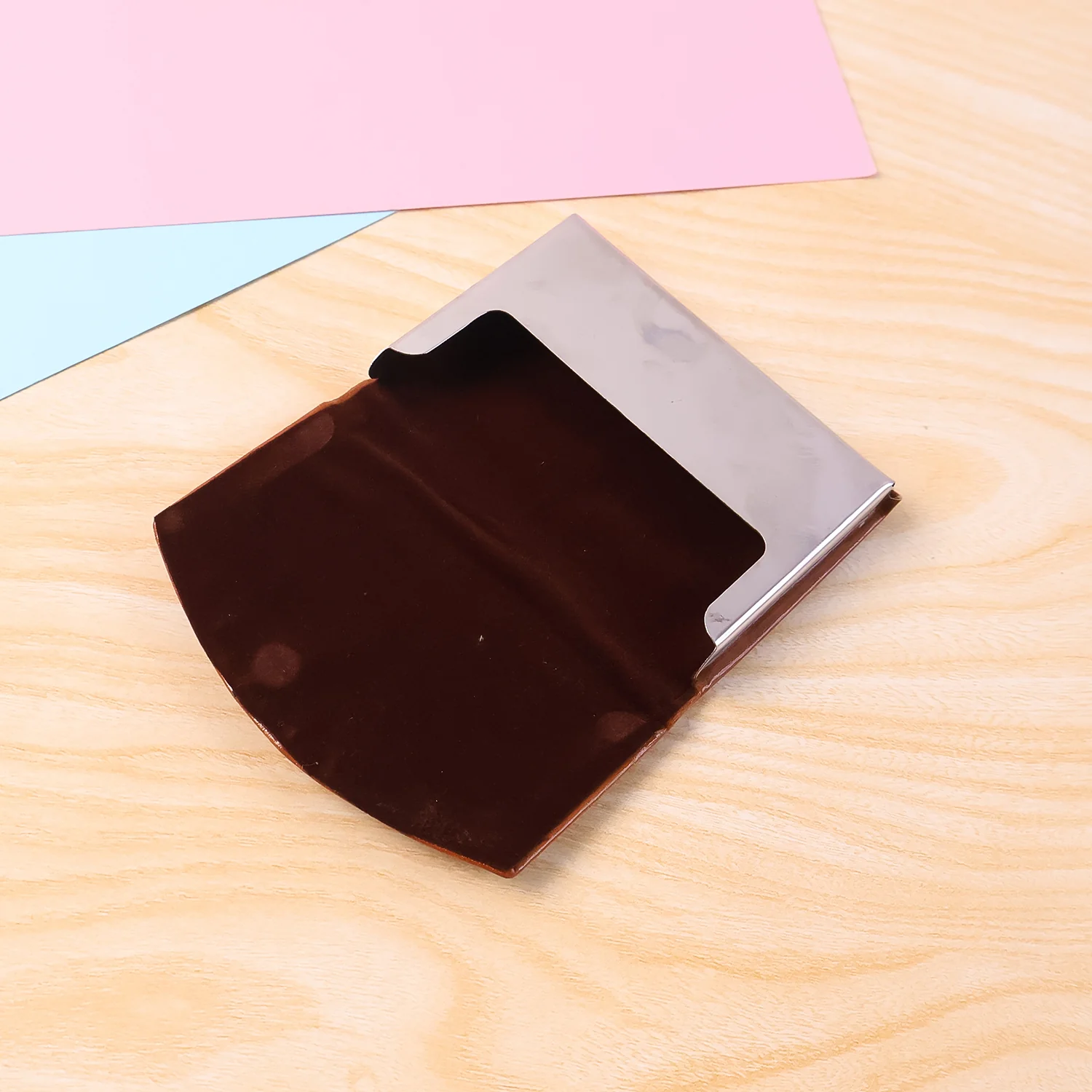 Leather & Stainless-Steel Business Card Holder (1 Pc) - Image 3