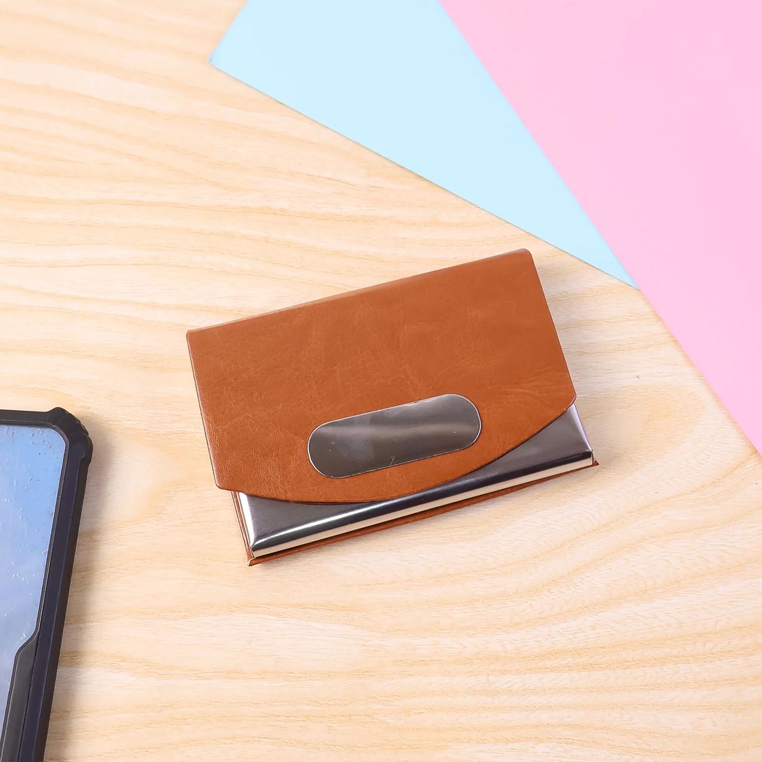 Leather & Stainless-Steel Business Card Holder (1 Pc) - Image 4