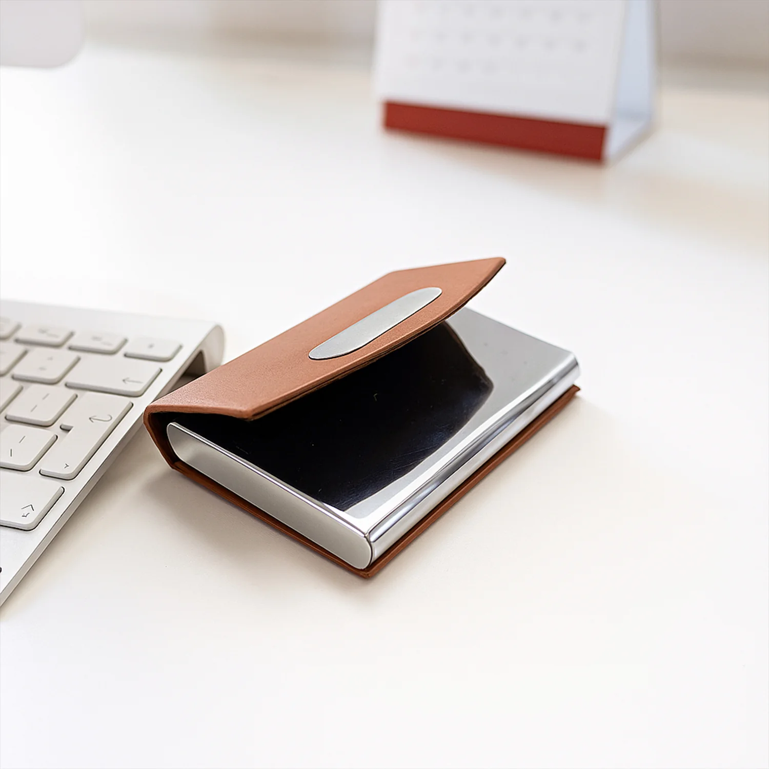 Leather & Stainless-Steel Business Card Holder (1 Pc) - Image 7