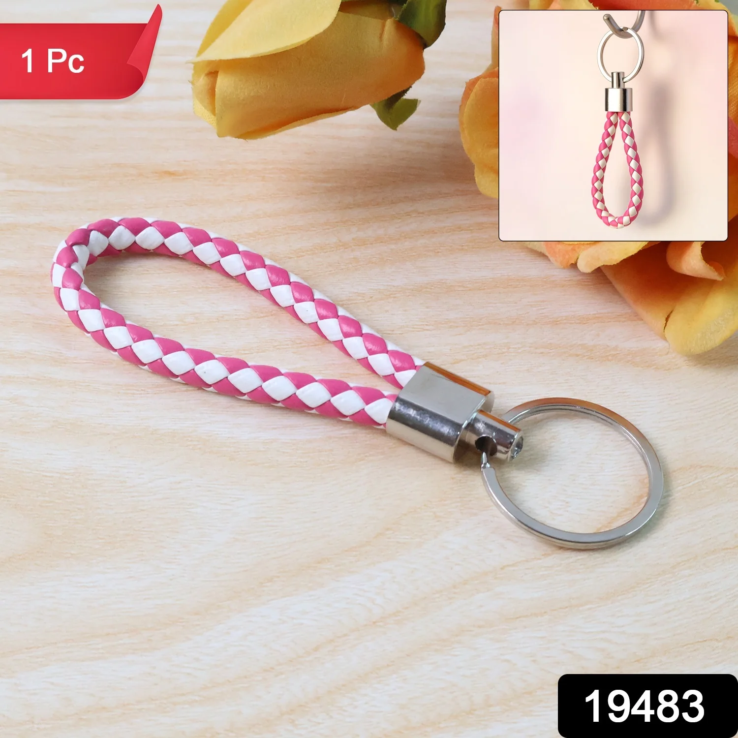 Leather Style Keychain with Metal Ring - (1 Pc) - Image 2