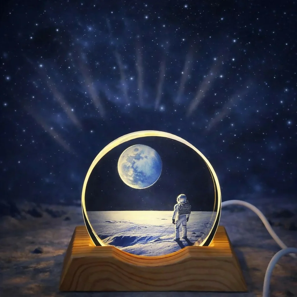 LED Acrylic Lamp with Wooden Base Night Light - Image 2