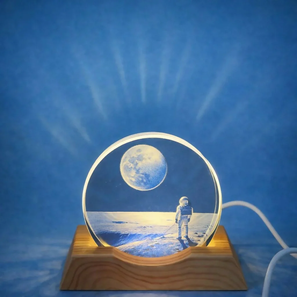 LED Acrylic Lamp with Wooden Base Night Light - Image 3