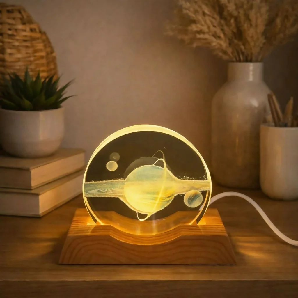 LED Acrylic Lamp with Wooden Base Night Light - Image 4