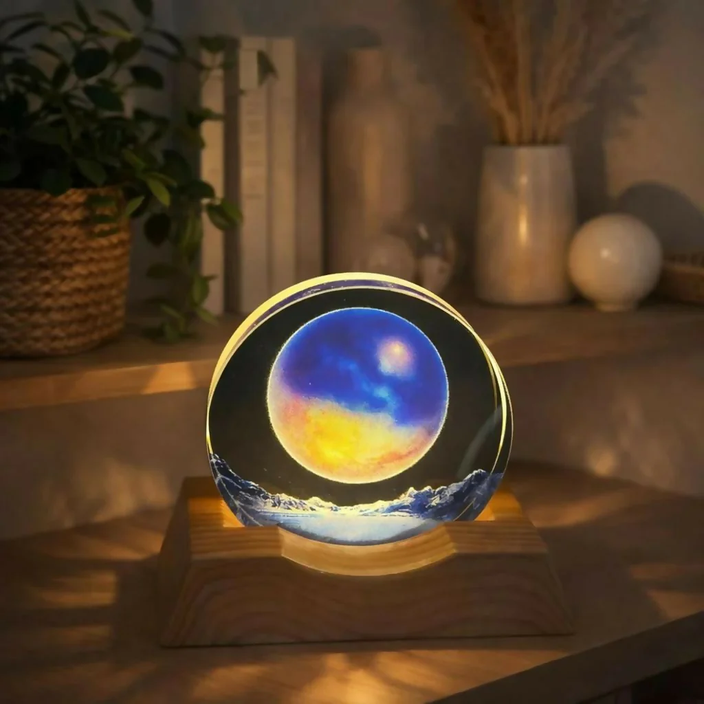 LED Acrylic Lamp with Wooden Base Night Light - Image 5
