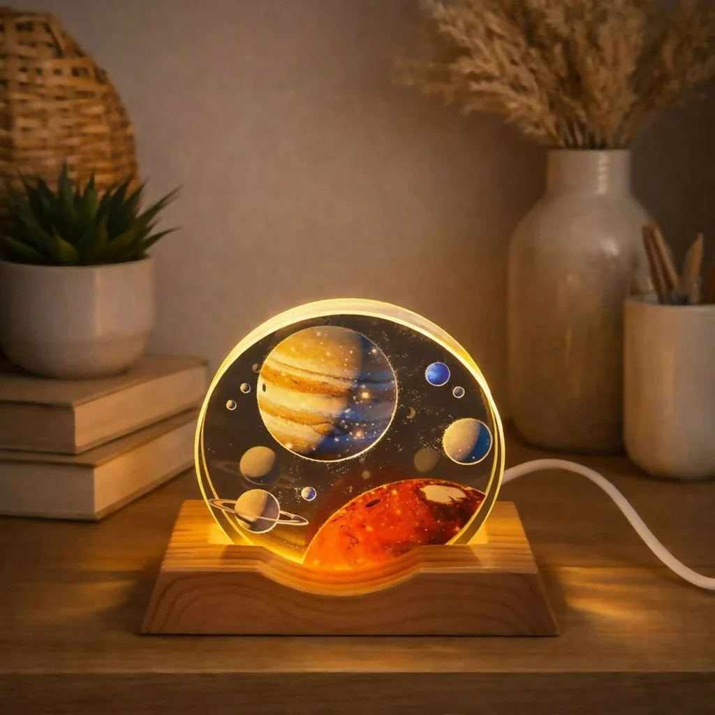 LED Acrylic Lamp with Wooden Base Night Light - Image 7