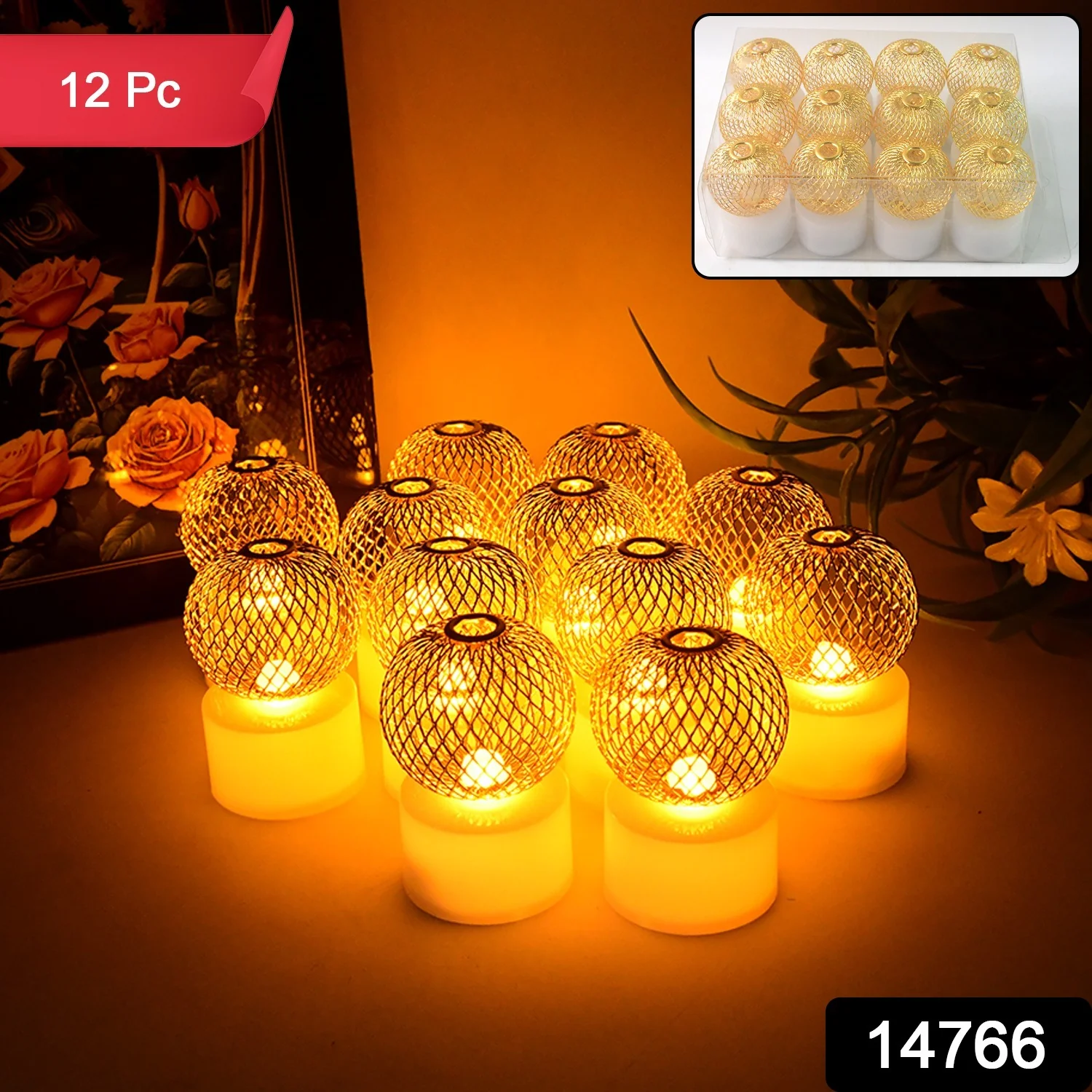 LED Ball Shaped Decorative Light with Mesh Cover (12 Pc / Set) - Image 2