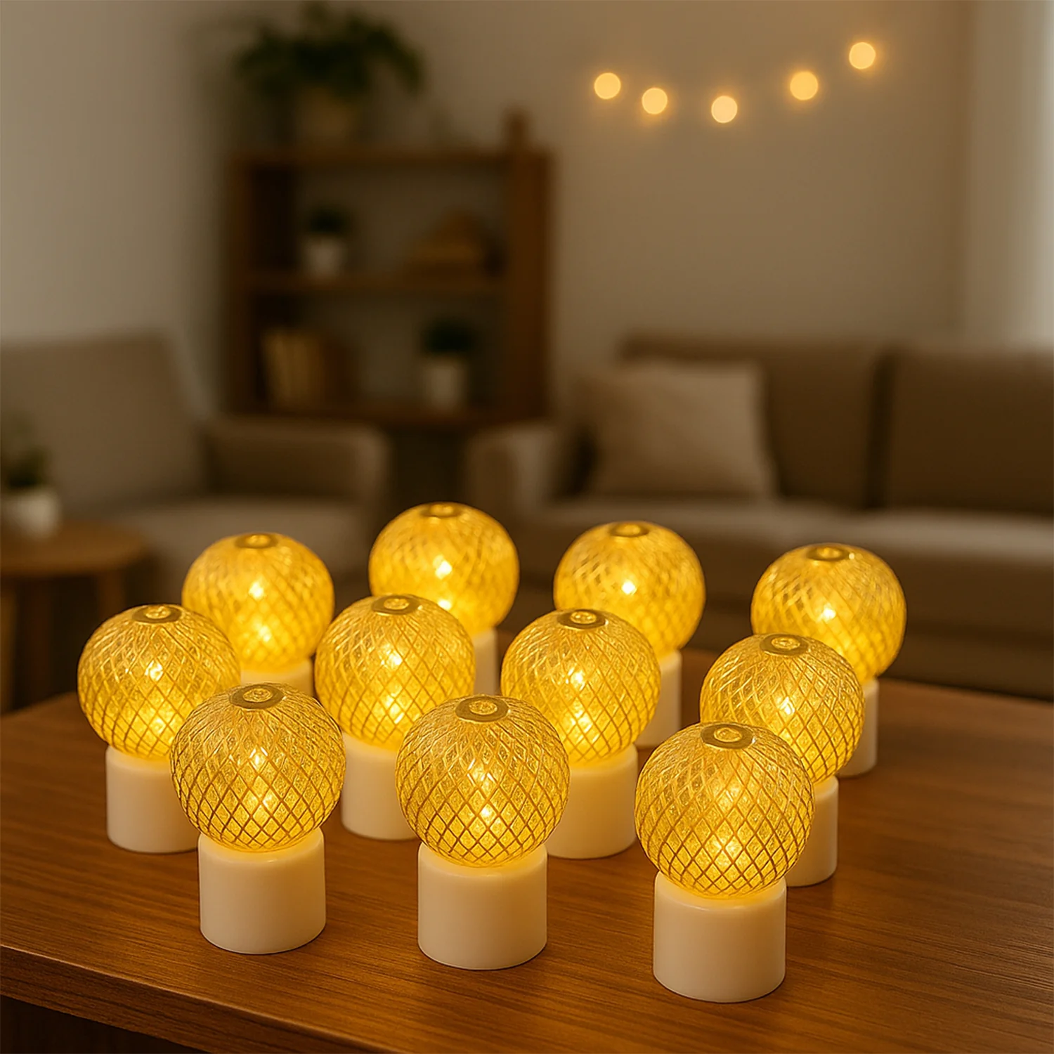 LED Ball Shaped Decorative Light with Mesh Cover (12 Pc / Set) - Image 4