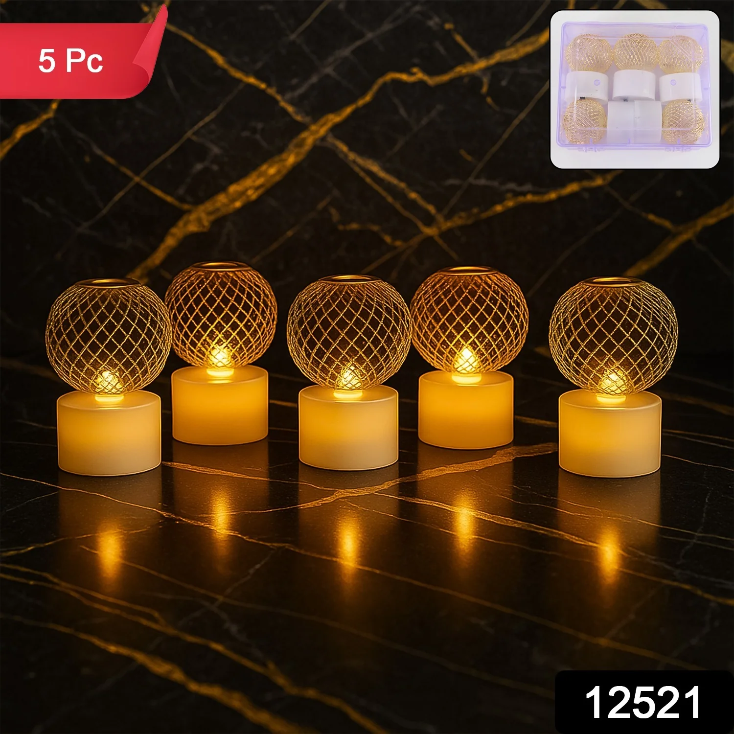 LED Ball Shaped Decorative Light with Mesh Cover (5 Pc / Set) - Image 2