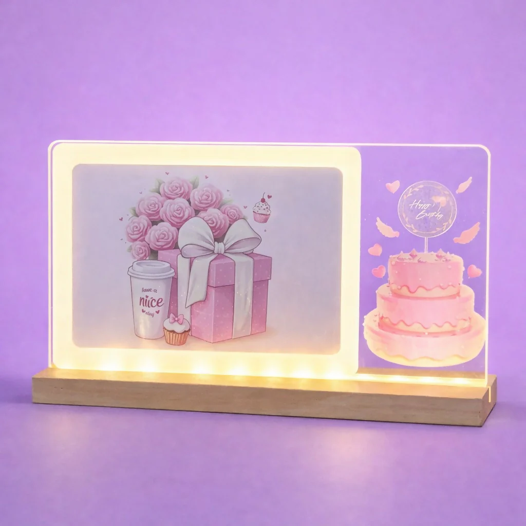 LED Birthday Gift Photo Frame Lamp with Wooden Base Decor - Image 3