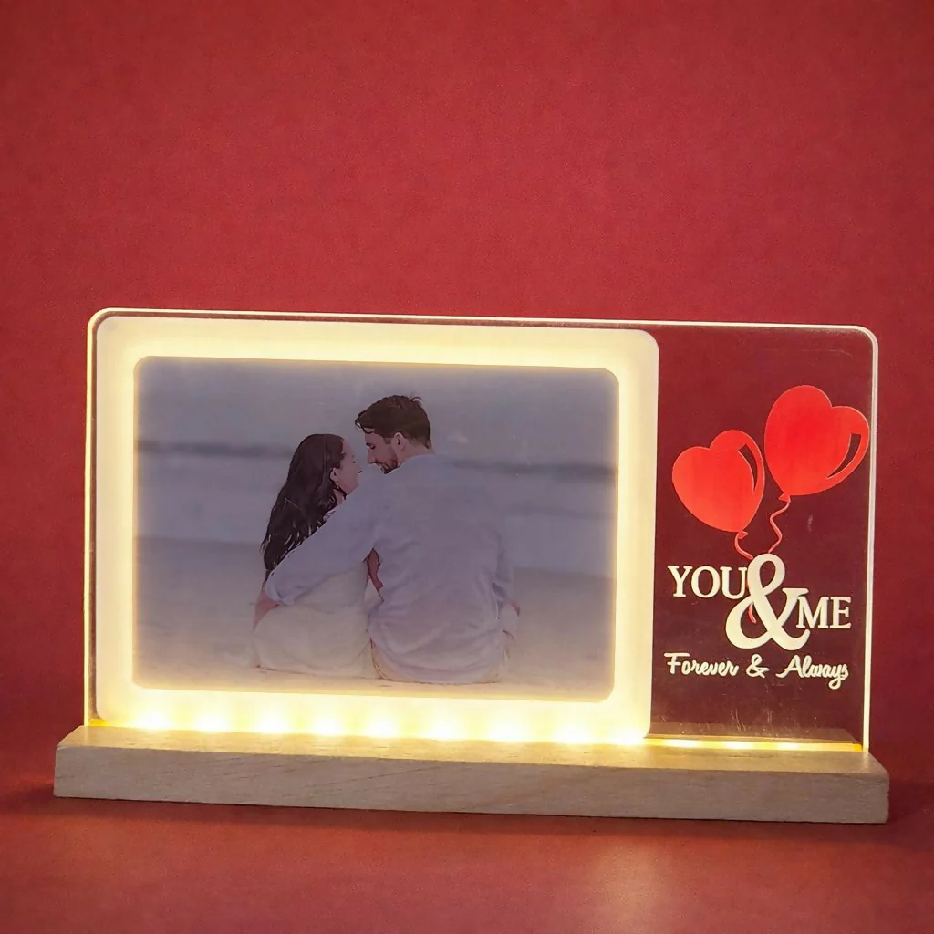 LED Couple Photo Frame Lamp with Wooden Base Romantic Decor - Image 3