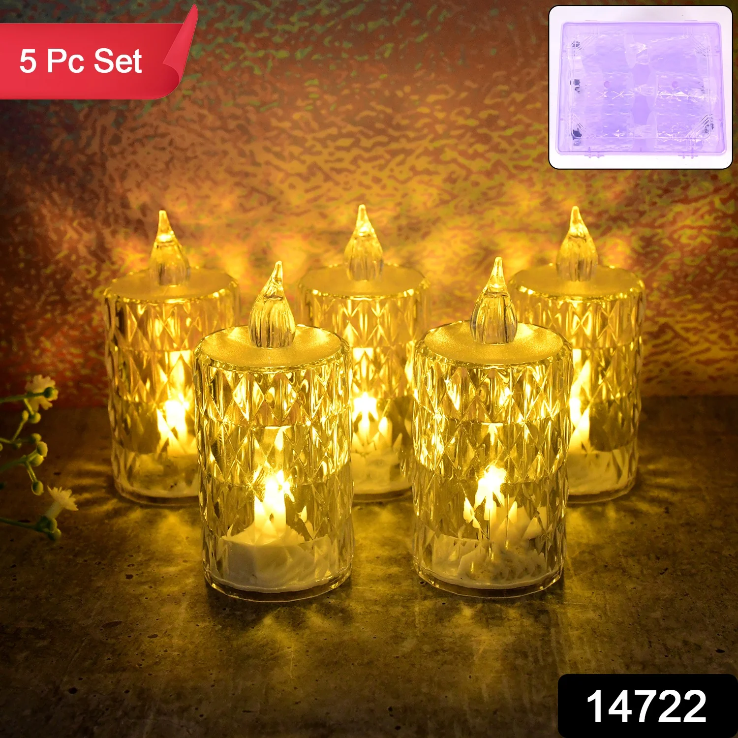 LED Crystal Effect Flameless Candle Light Set (5 Pc) - Image 2