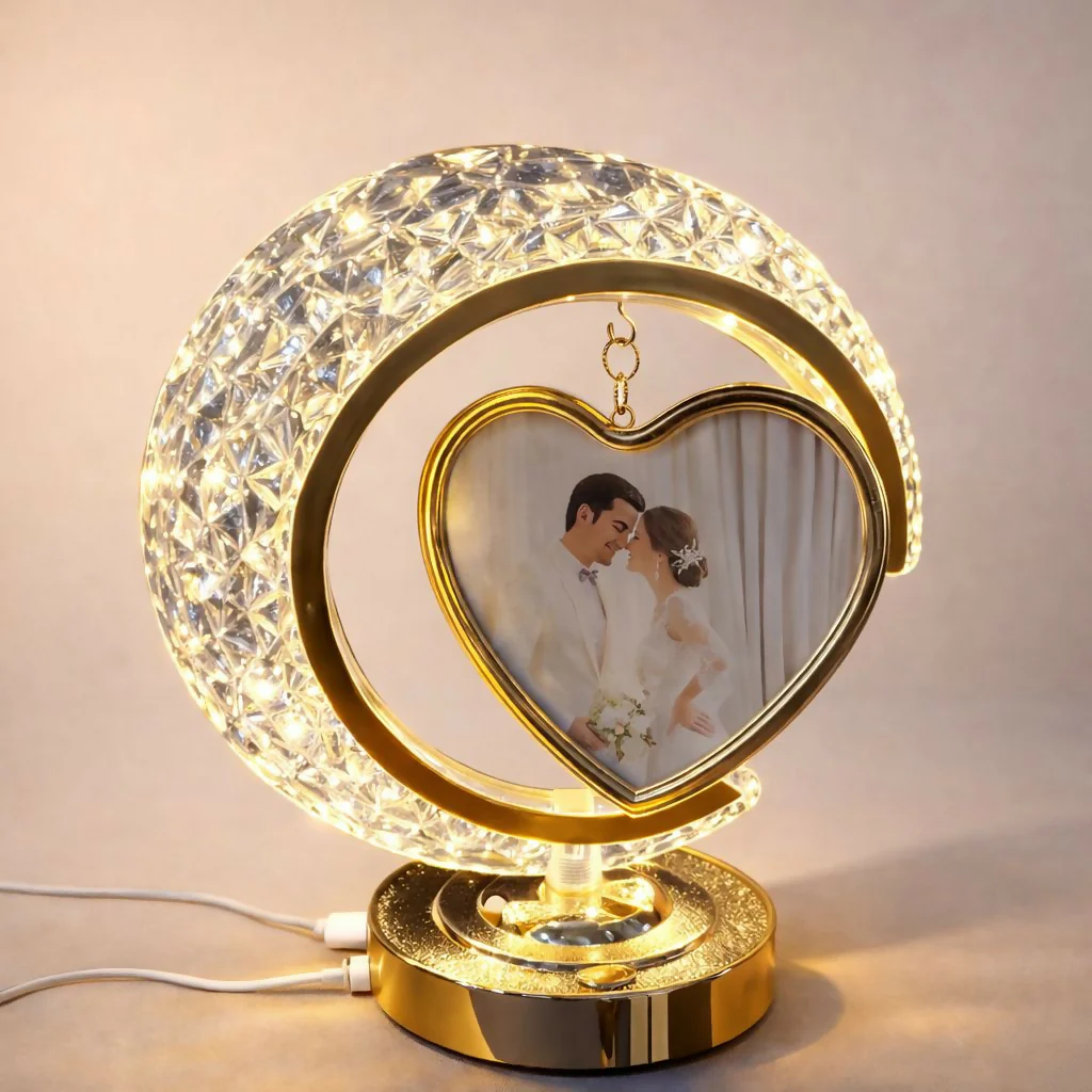 LED Crystal Heart Photo Frame Lamp with Decorative Base | Table Night Light - Image 4