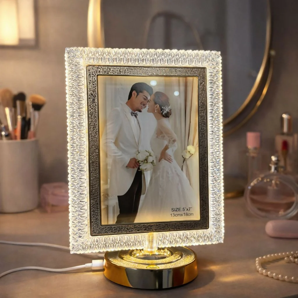 LED Crystal Photo Frame Lamp with Decorative Base | Table Night Light - Image 4