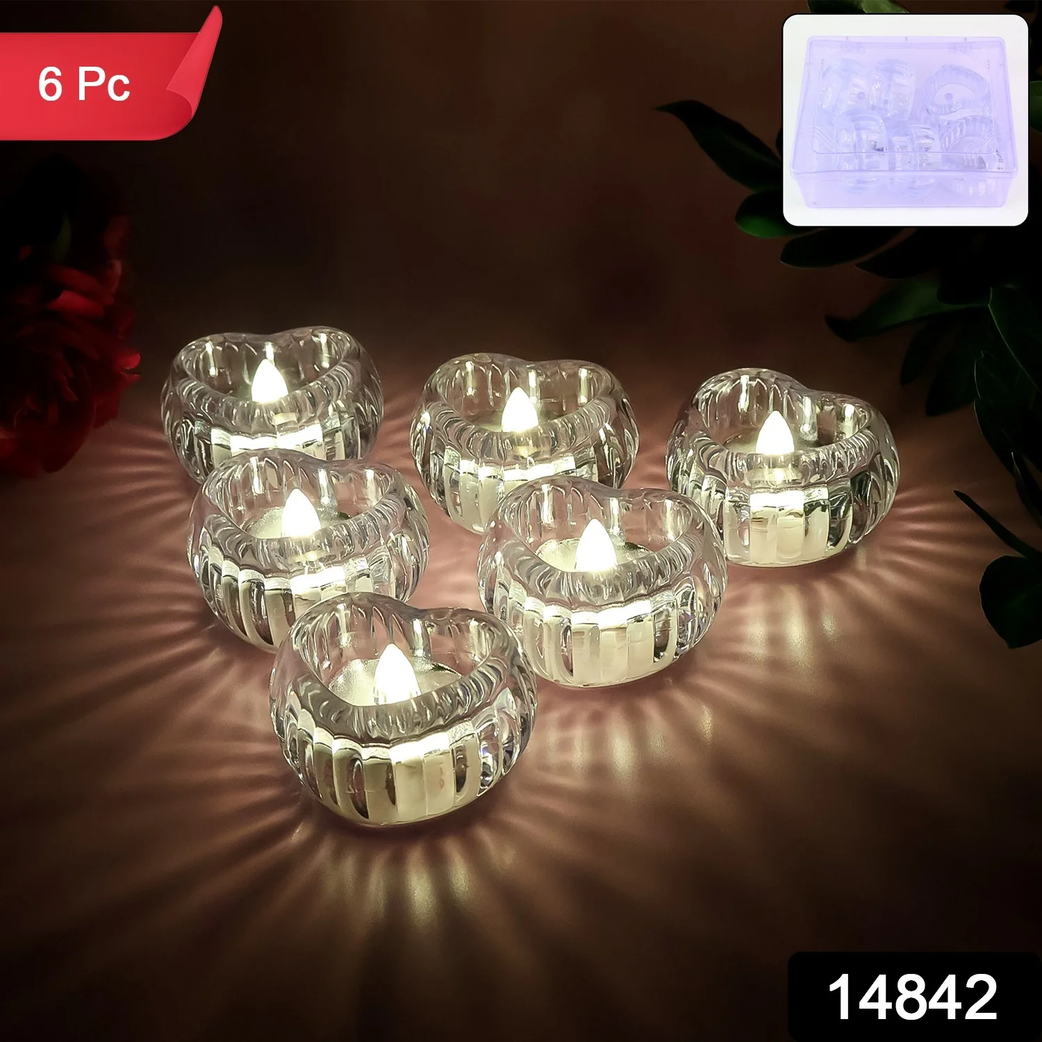 LED Crystal Tealight Decorative Flameless Candles (6 Pc) - Image 2