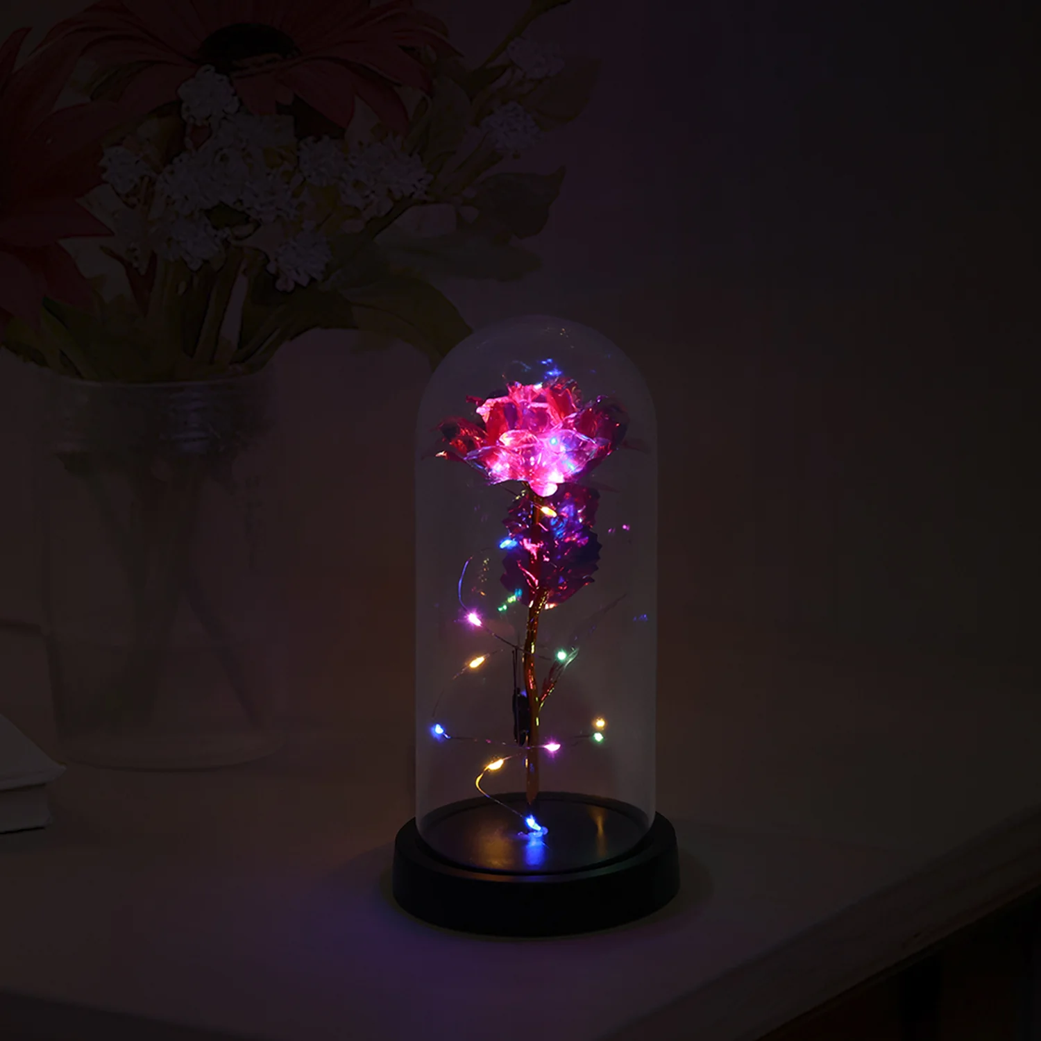 LED Decorative Rose with Butterfly in Transparent Plastic Dome (1 Pc) - Image 3