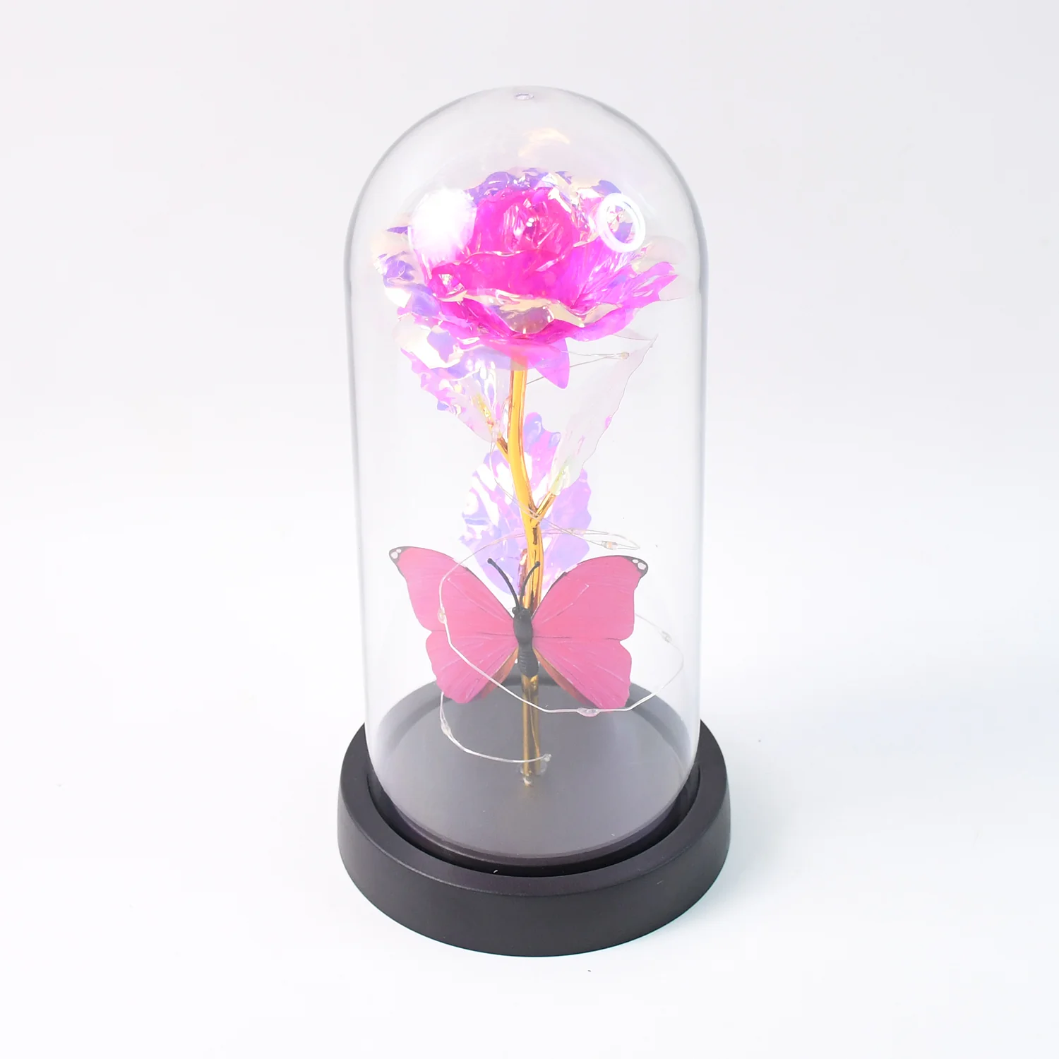 LED Decorative Rose with Butterfly in Transparent Plastic Dome (1 Pc) - Image 5