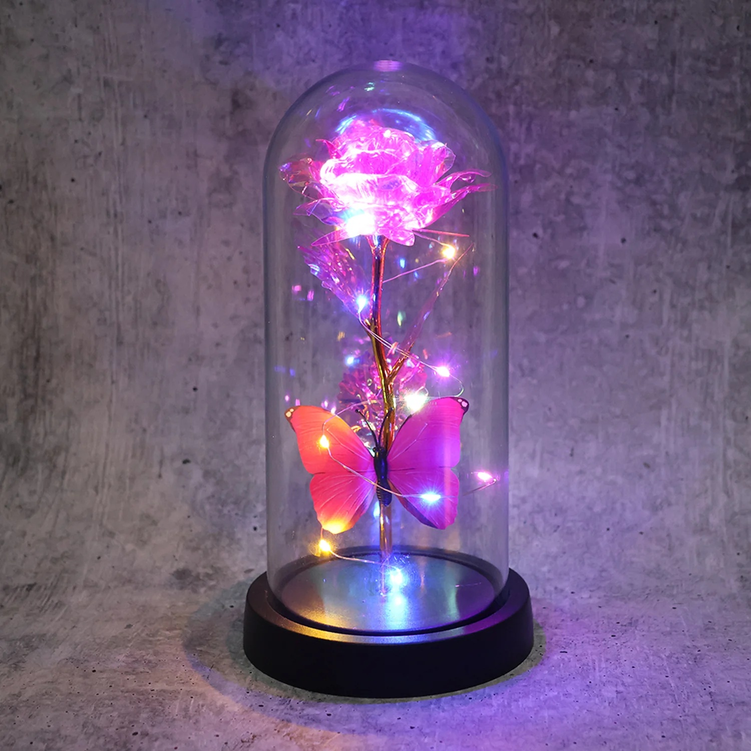 LED Decorative Rose with Butterfly in Transparent Plastic Dome (1 Pc) - Image 7