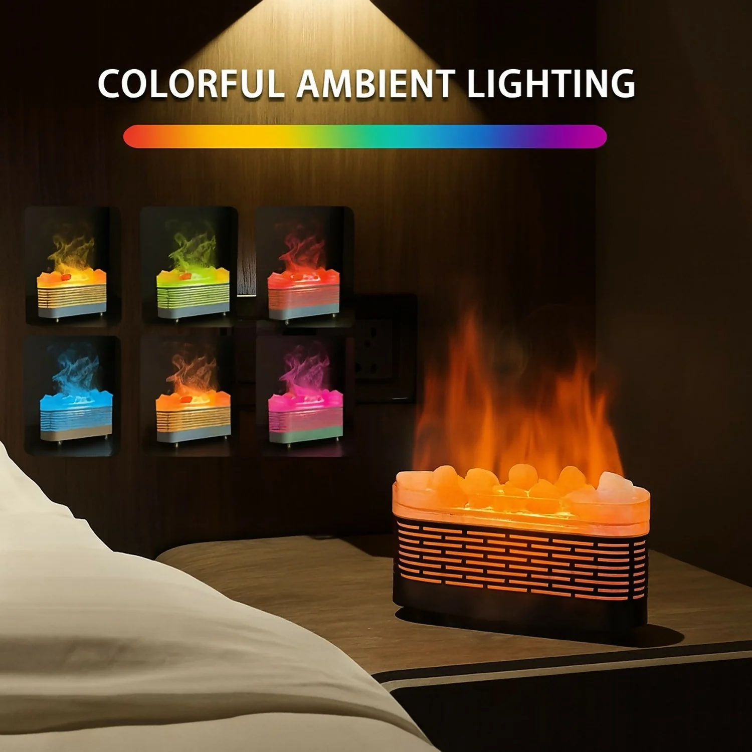 LED Flame Effect Himalayan Salt Rock Lamp | Ambient Light & Aroma Diffuser - Image 4