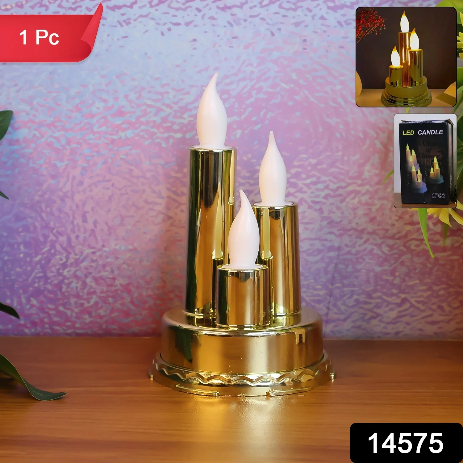 LED Flameless Candle Lamp with Triple Candle Design (1 Pc) - Image 2