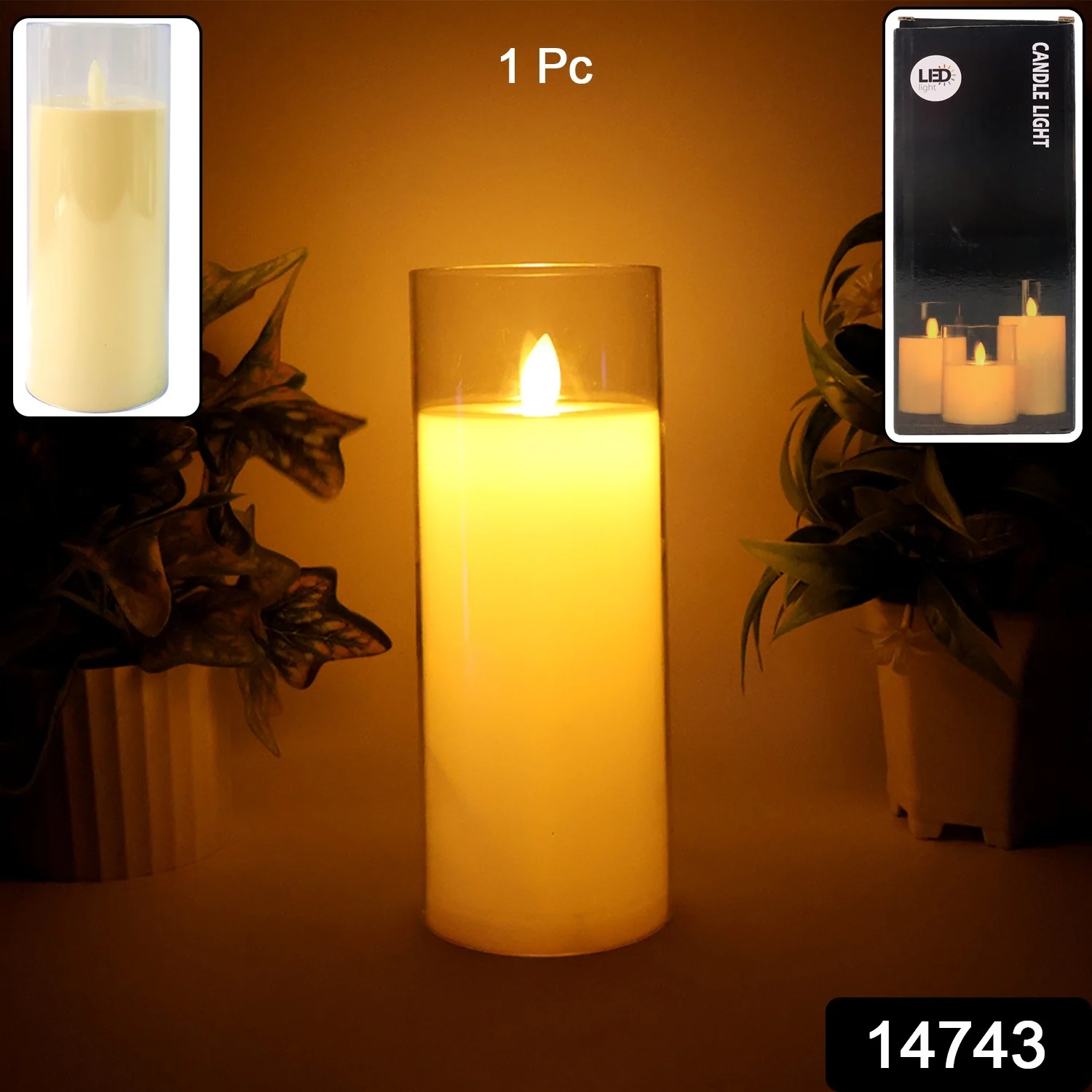 LED Flameless Candle Light with Flickering Flame Effect in Glass Cover (1 Pc) - Image 2
