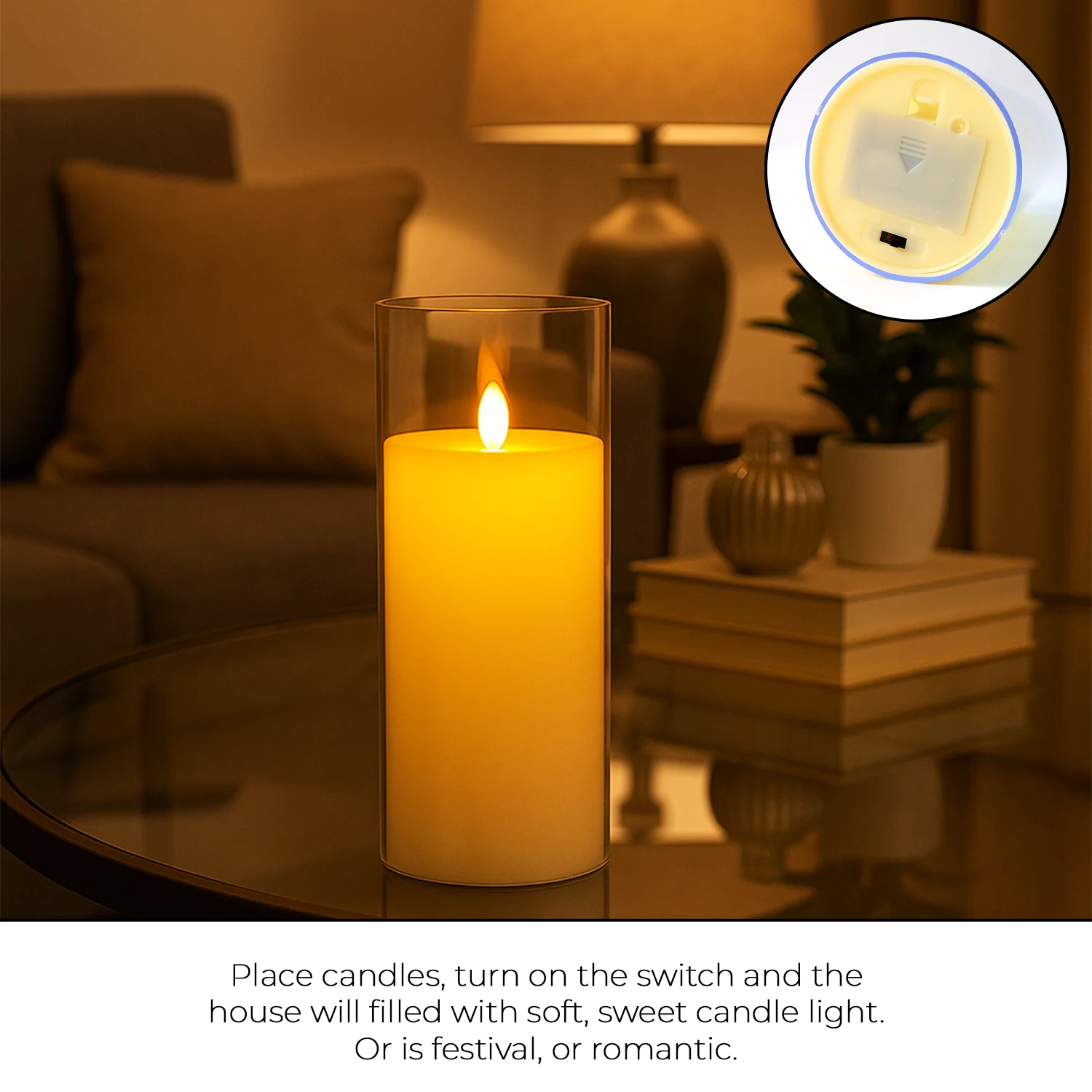 LED Flameless Candle Light with Flickering Flame Effect in Glass Cover (1 Pc) - Image 7