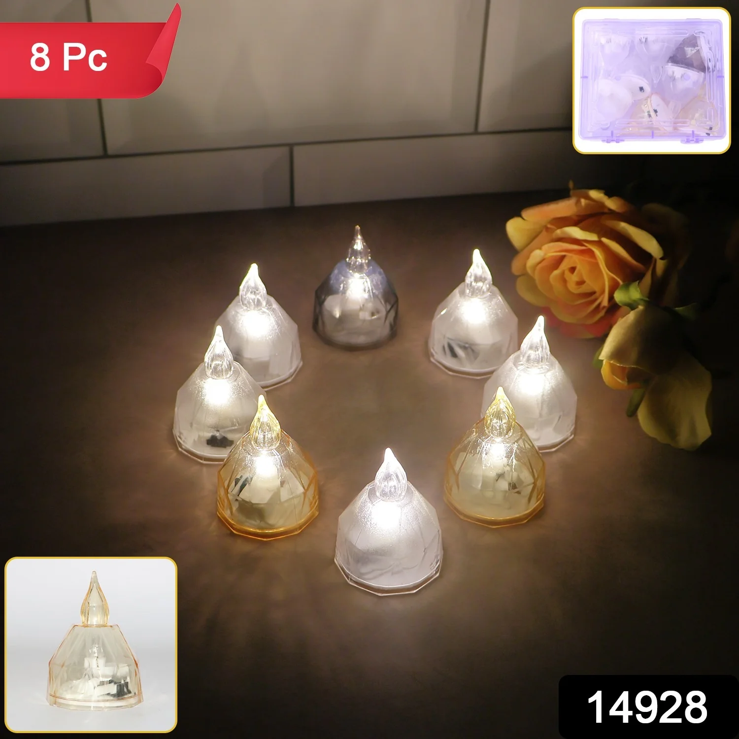 LED Flameless Decorative Diyas - (8 Pc) - Image 2