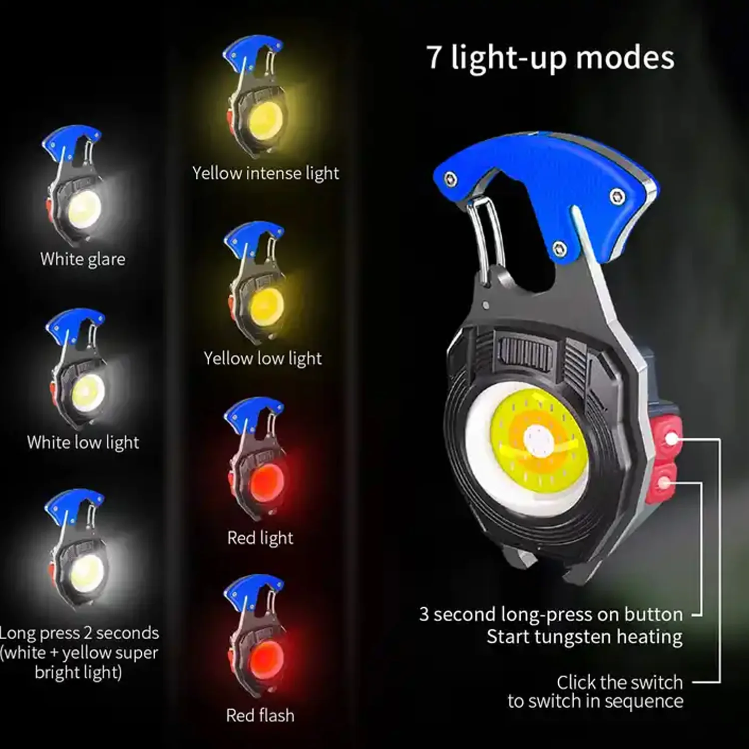 Keychain Led Flashlight Rechargeable Multi Function 6 Lighting Modes Pocket Key - Image 3