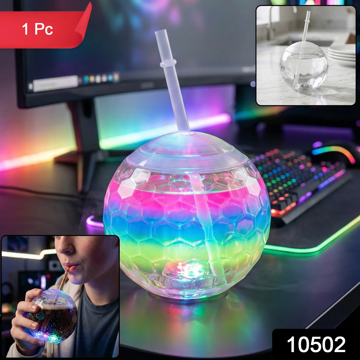 LED Glow Drink Cup with Straw (1 Pc) - Image 2