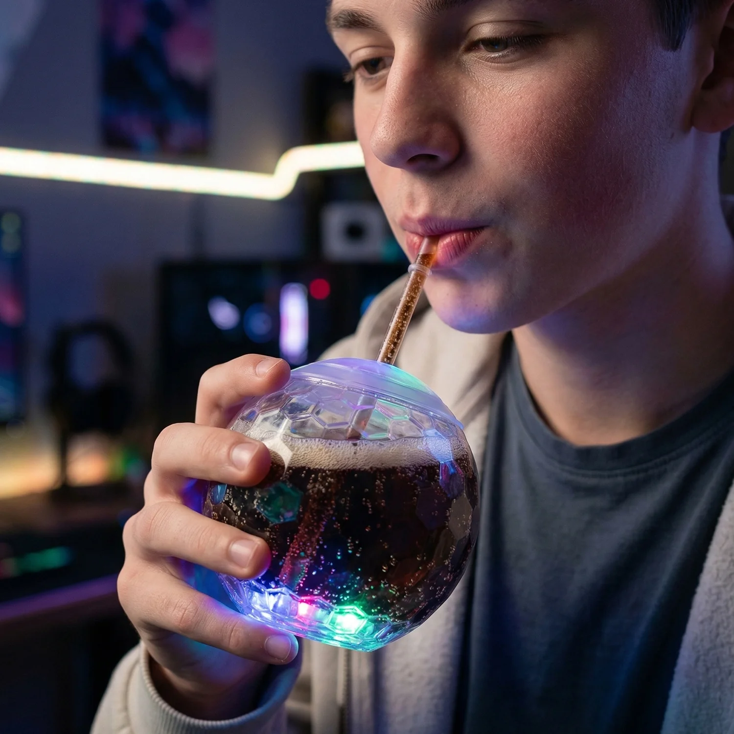 LED Glow Drink Cup with Straw (1 Pc) - Image 3