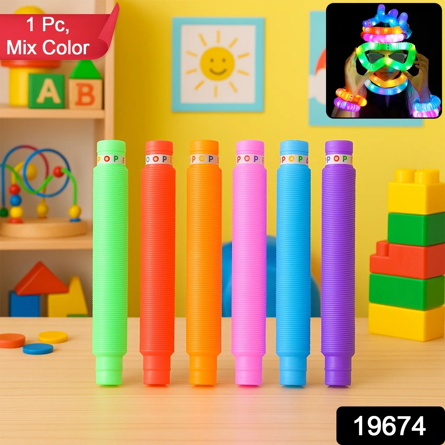 LED Glow Pop Tube Fidget Toy (Mix Color / 1 Pc) - Image 2
