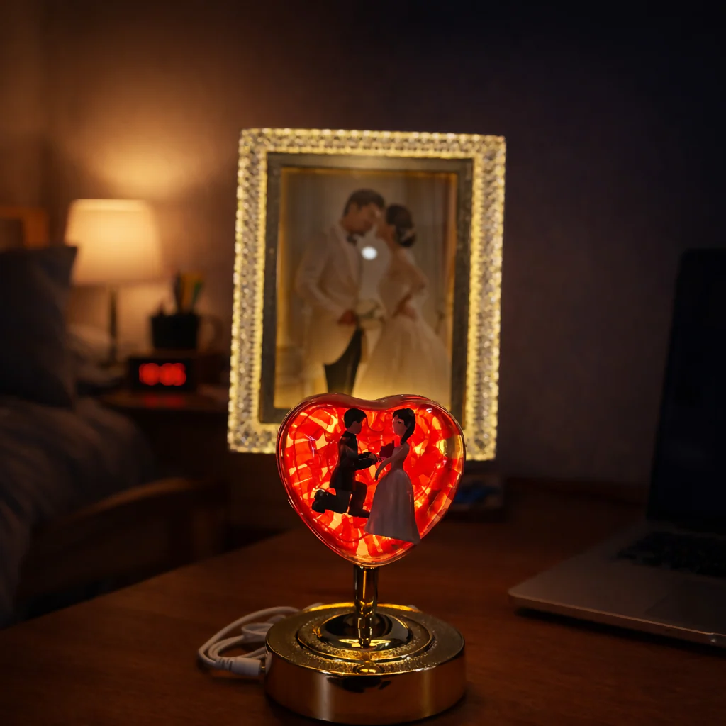 LED Heart Couple Photo Frame Lamp with Decorative Stand - Image 2