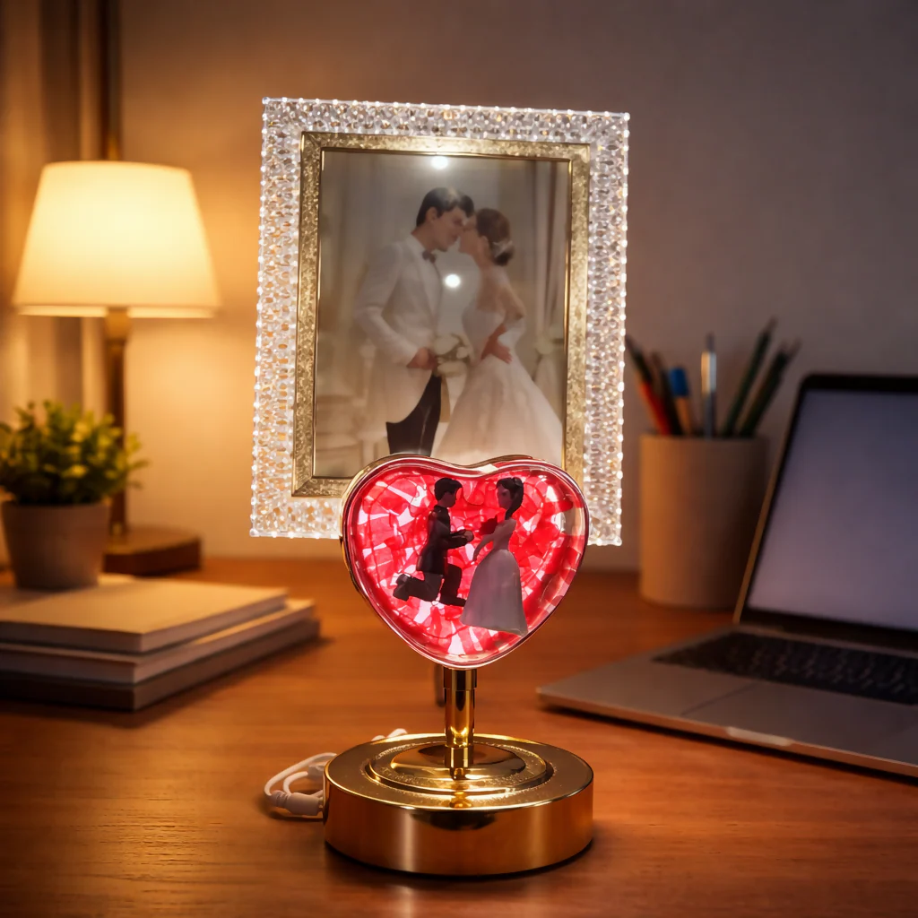 LED Heart Couple Photo Frame Lamp with Decorative Stand - Image 3