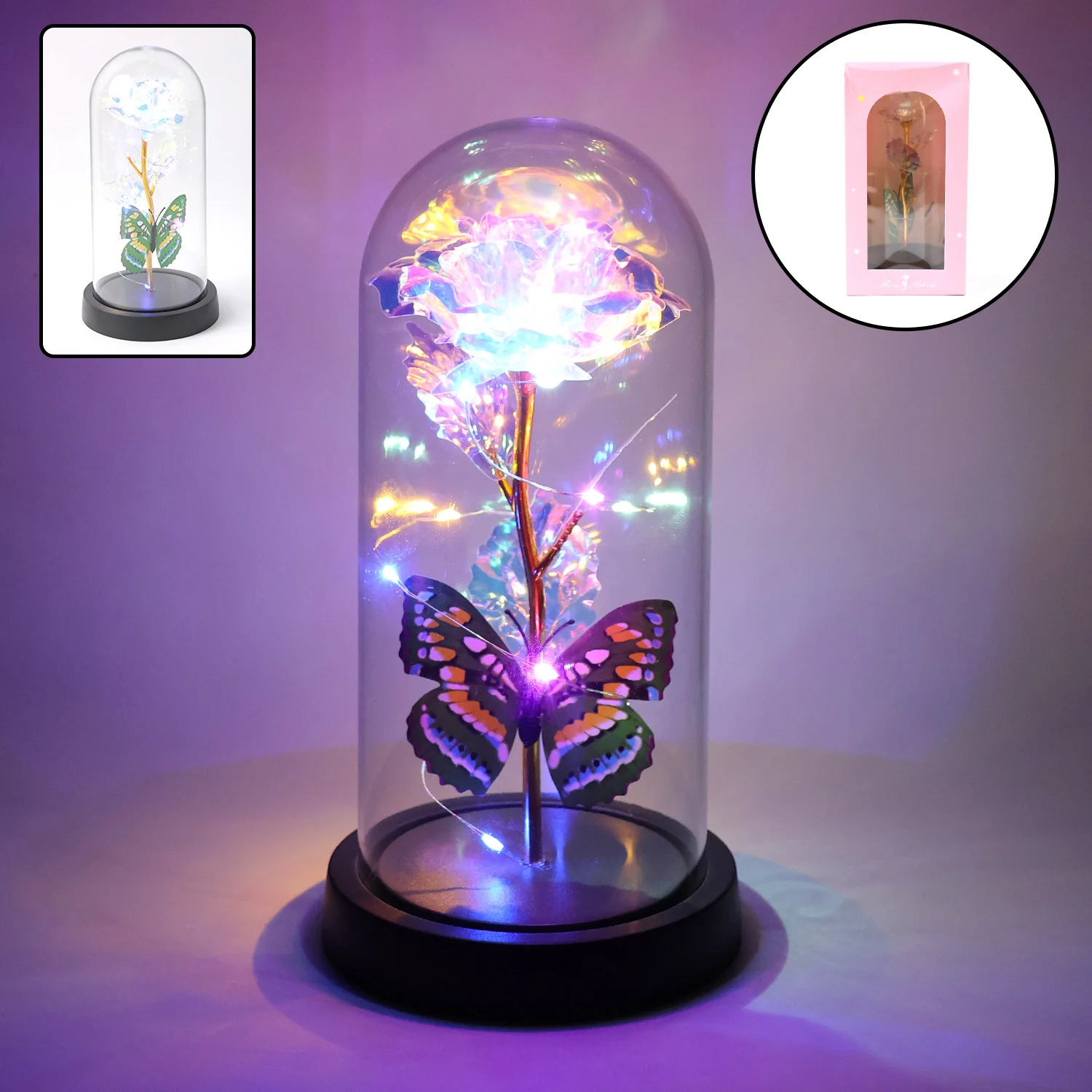 LED Light-Up Eternal Rose Butterfly in Transparent Dome (1 Pc / Battery not Included) - Image 2