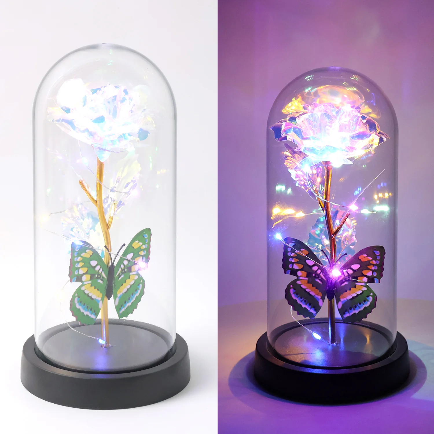 LED Light-Up Eternal Rose Butterfly in Transparent Dome (1 Pc / Battery not Included) - Image 3