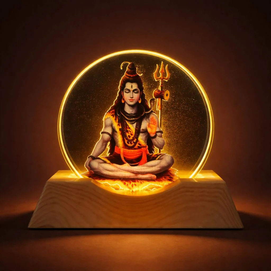 LED Lord Shiva Acrylic Lamp with Wooden Base Spiritual Decor - Image 2