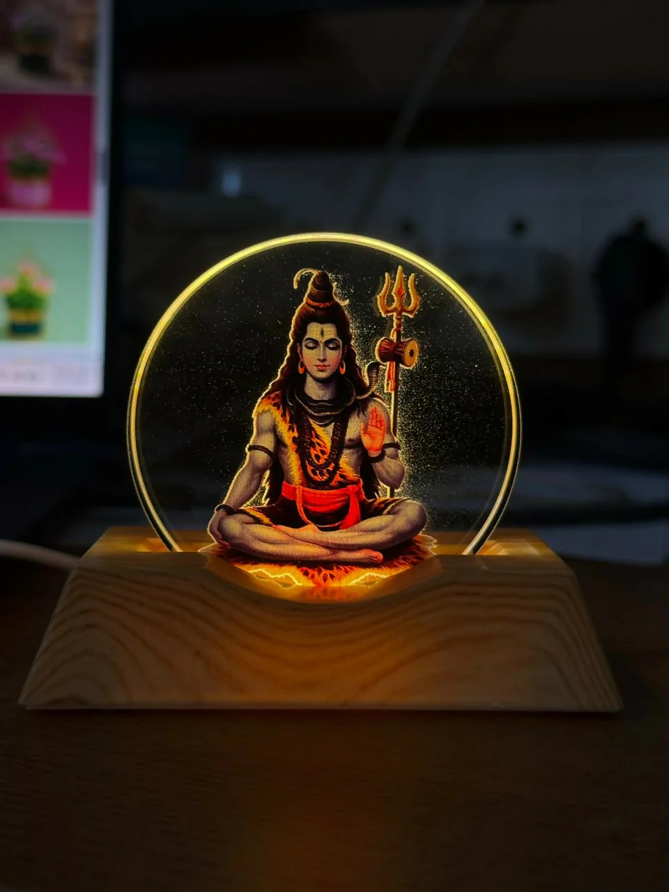 LED Lord Shiva Acrylic Lamp with Wooden Base Spiritual Decor - Image 5