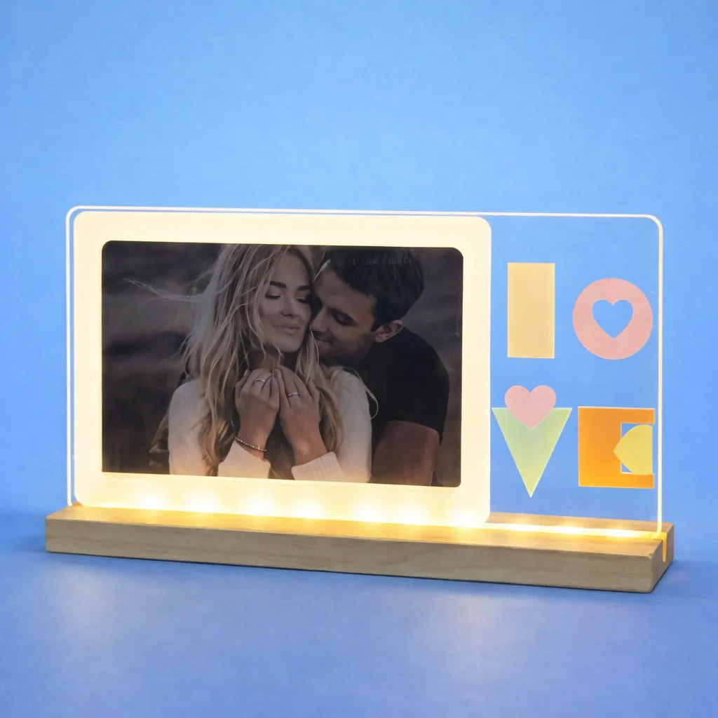 LED Love Photo Frame Lamp with Wooden Base Romantic Decor - Image 2