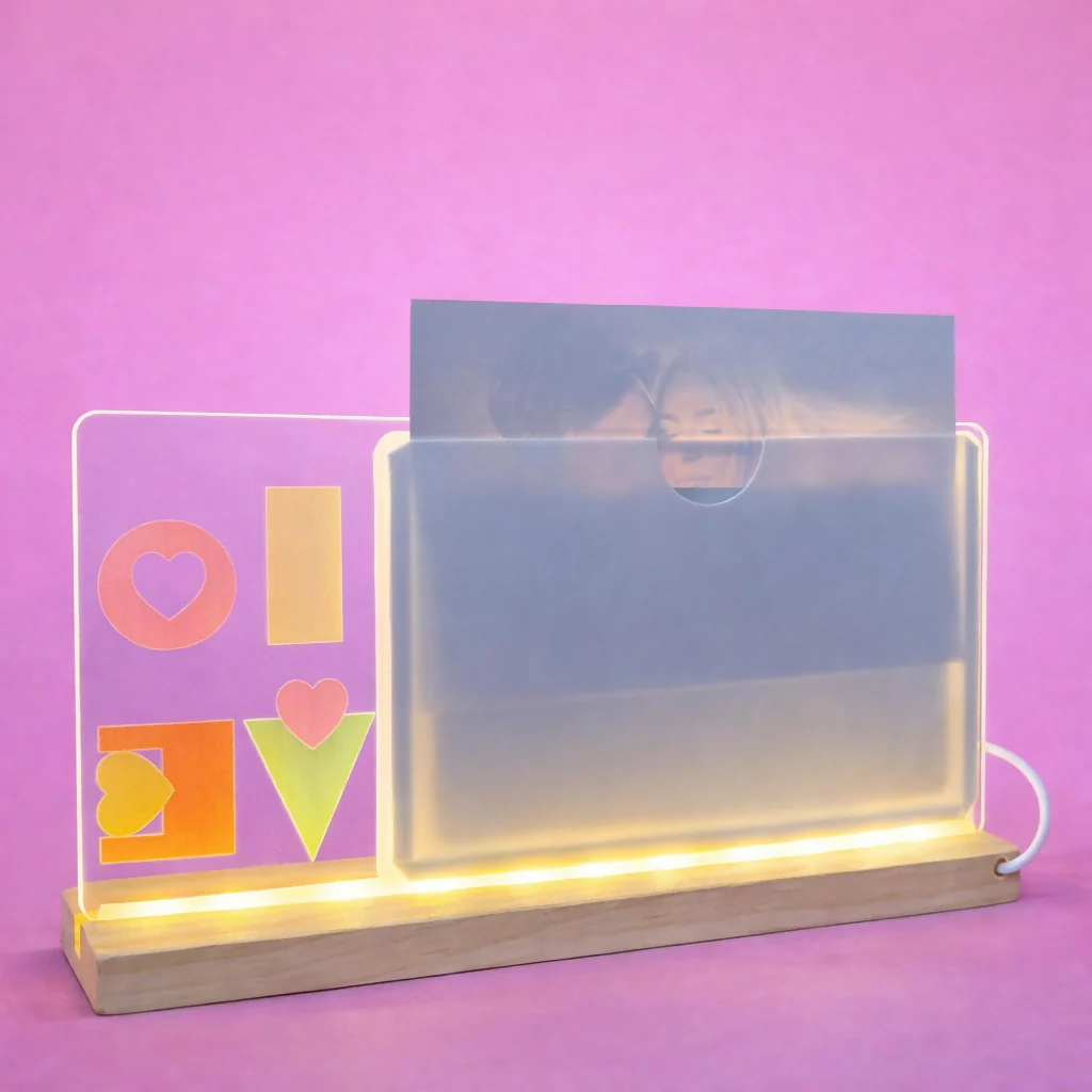 LED Love Photo Frame Lamp with Wooden Base Romantic Decor - Image 3