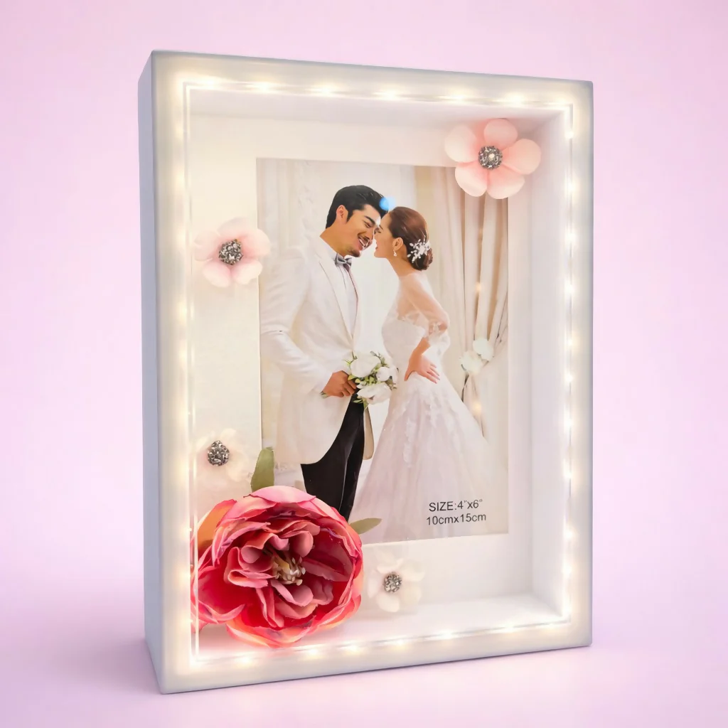 LED Photo Frame with Decorative Flower Design Tabletop Gift Frame ( Design may vary a little) - Image 2