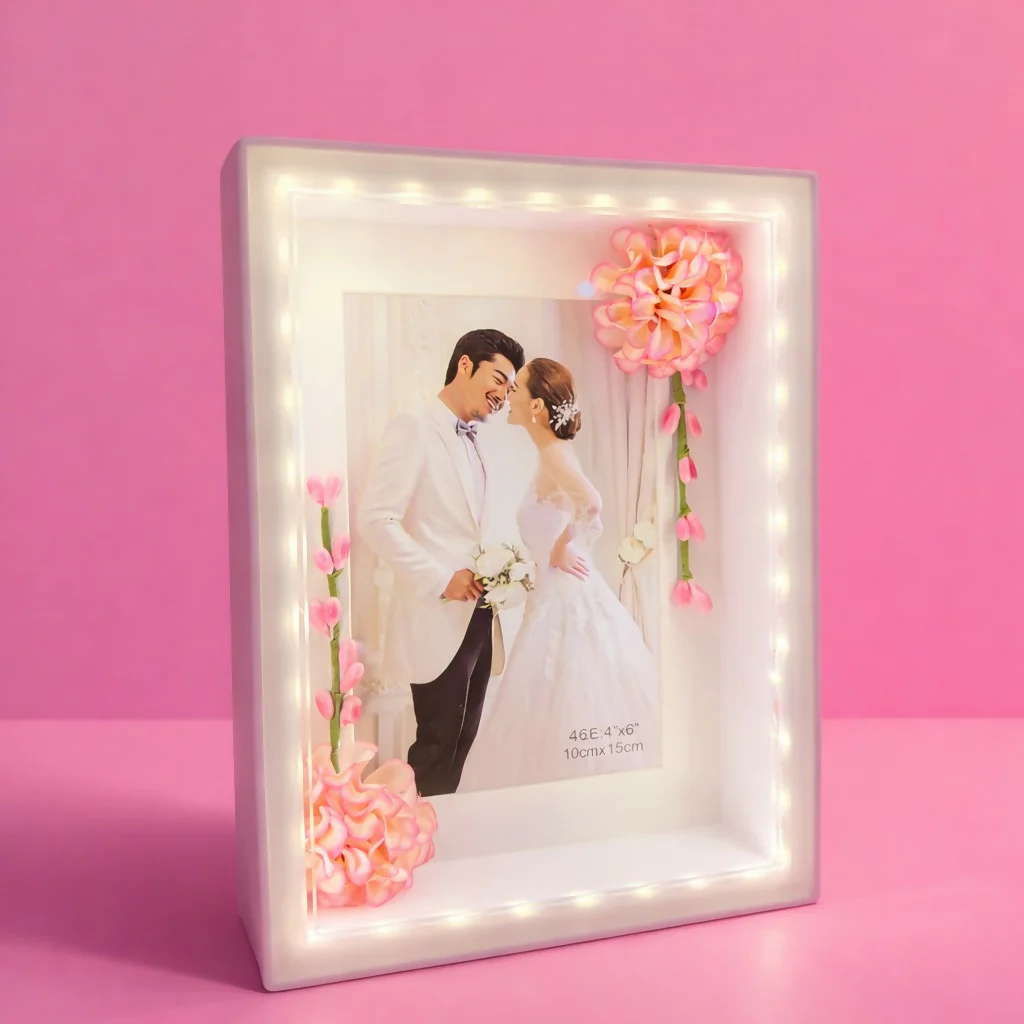LED Photo Frame with Decorative Flower Design Tabletop Gift Frame ( Design may vary a little) - Image 3